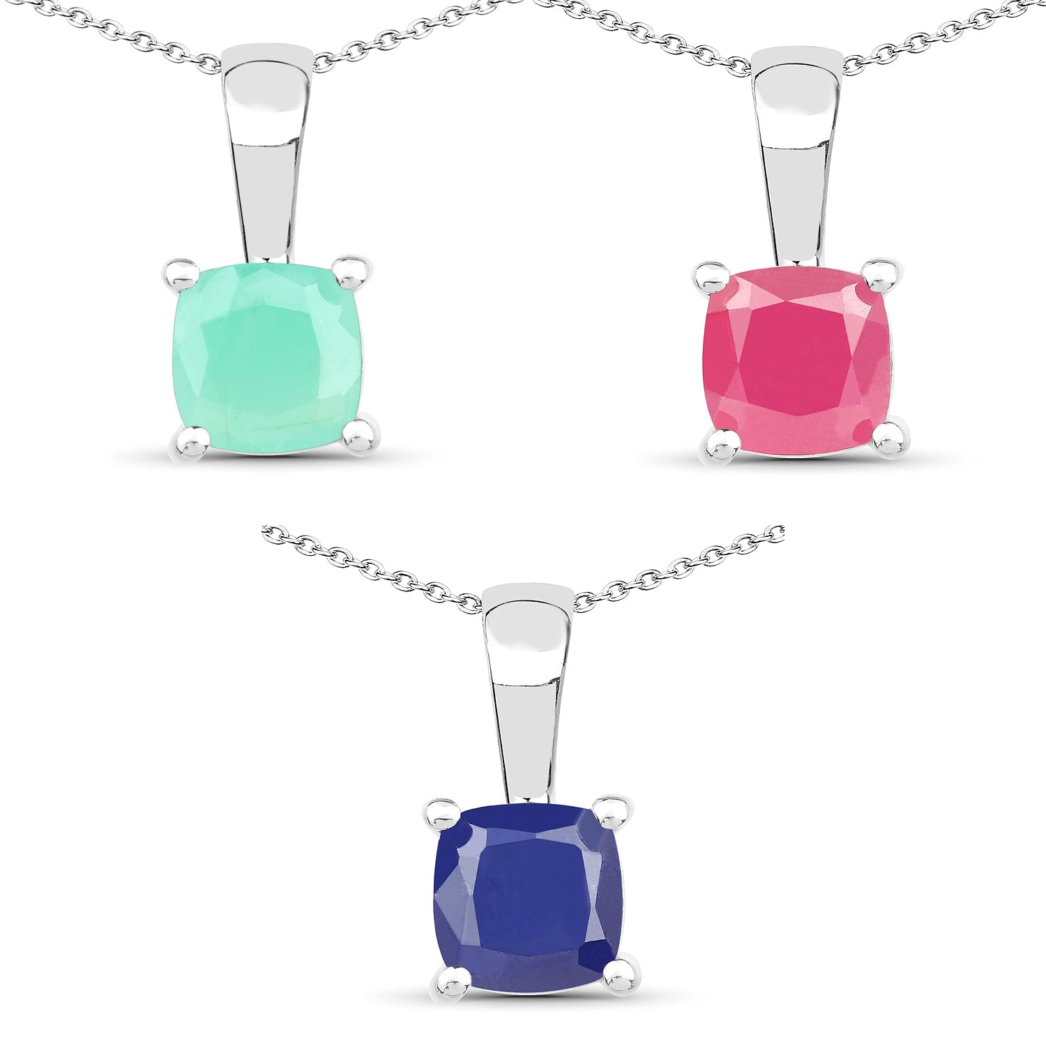 1.80 Carat Genuine Emerald, Glass Filled Ruby & Glass Filled Sapphire .925 Sterling Silver Pendant on sale at MyriadMart