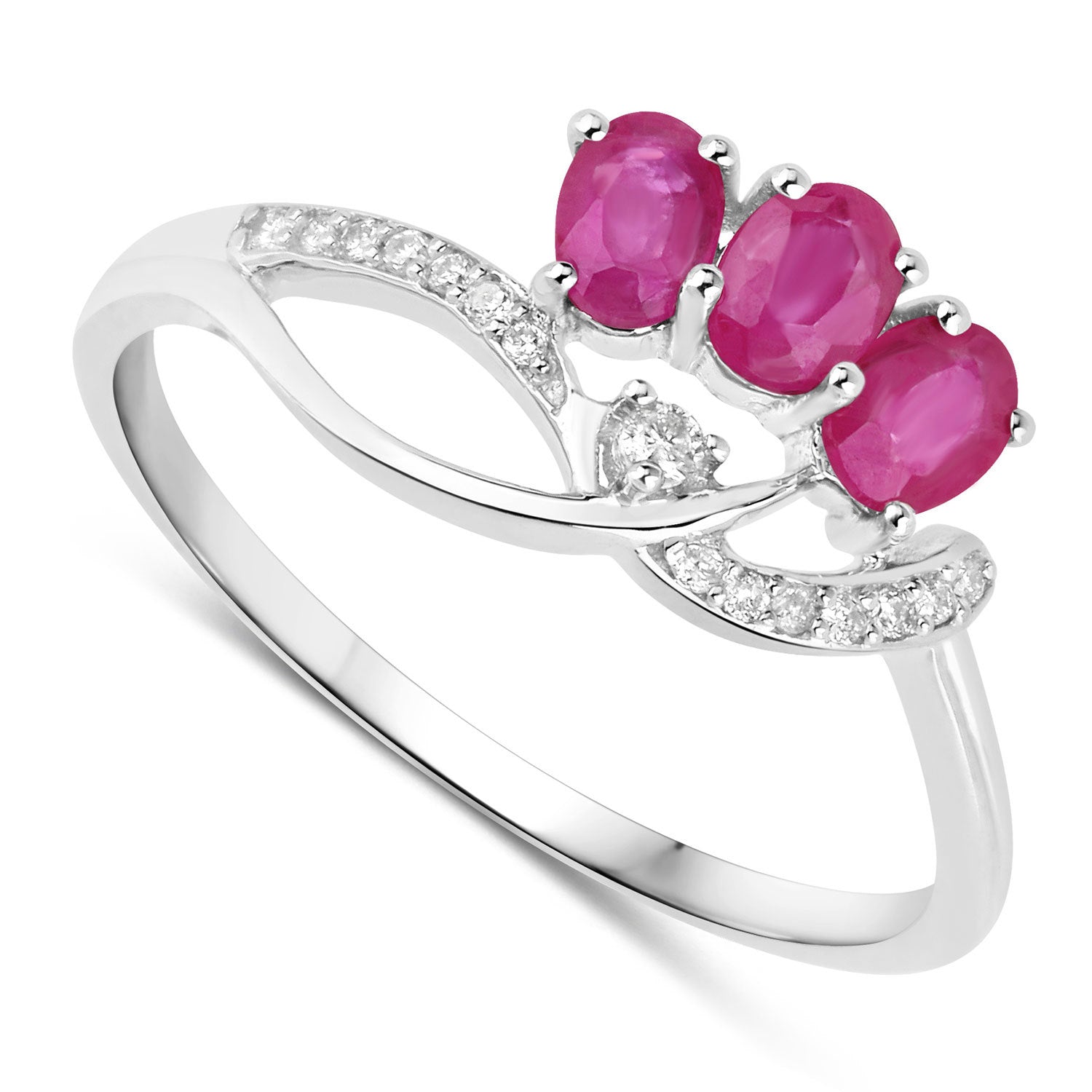 0.71 Carat Genuine Ruby and White Diamond 14K White Gold Ring on sale at MyriadMart