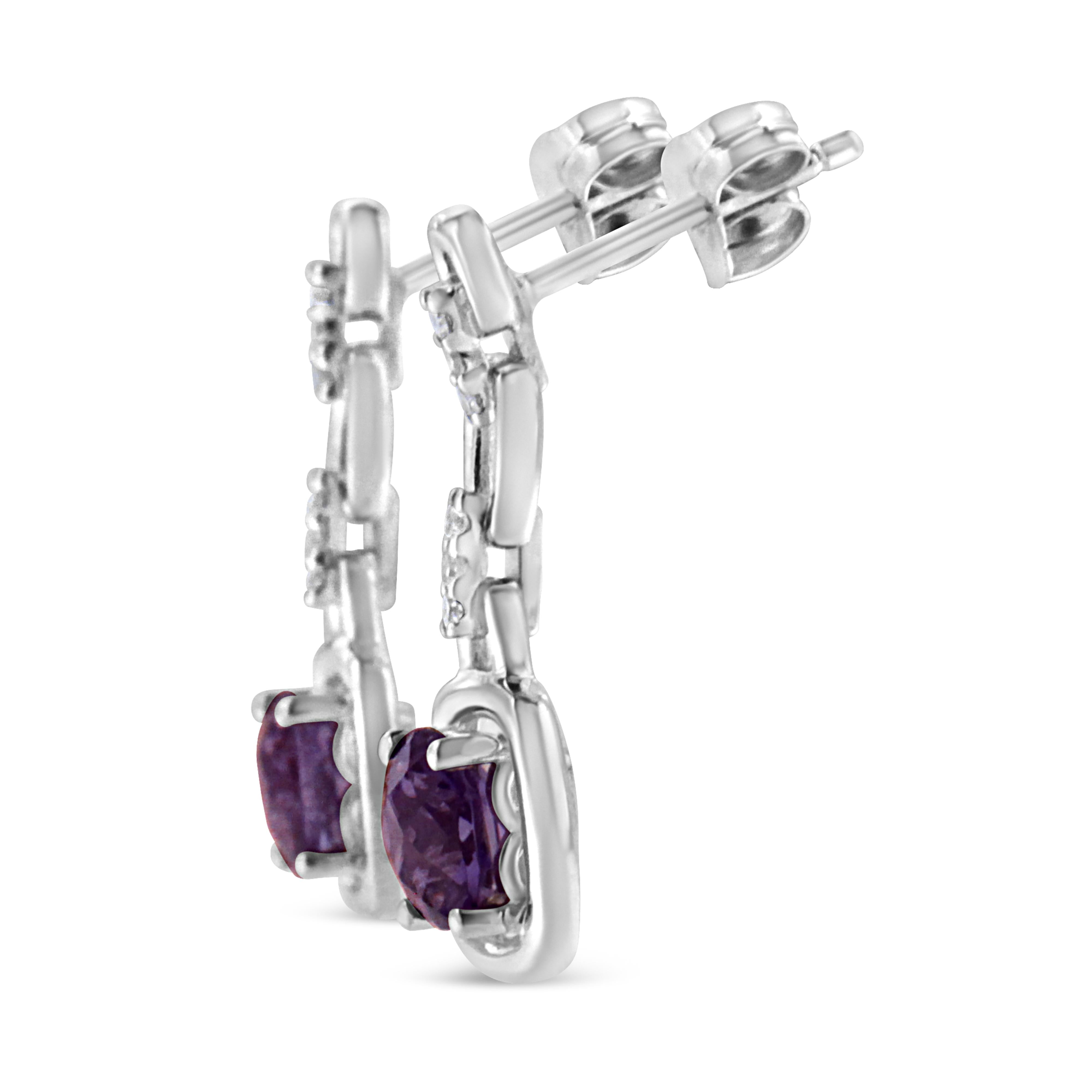 .925 Sterling Silver 6x6MM Cushion Shaped Natural Purple Amethyst and Diamond Accent Drop and Dangle Earrings I-J Color, I1-I2 Clarity on sale at MyriadMart