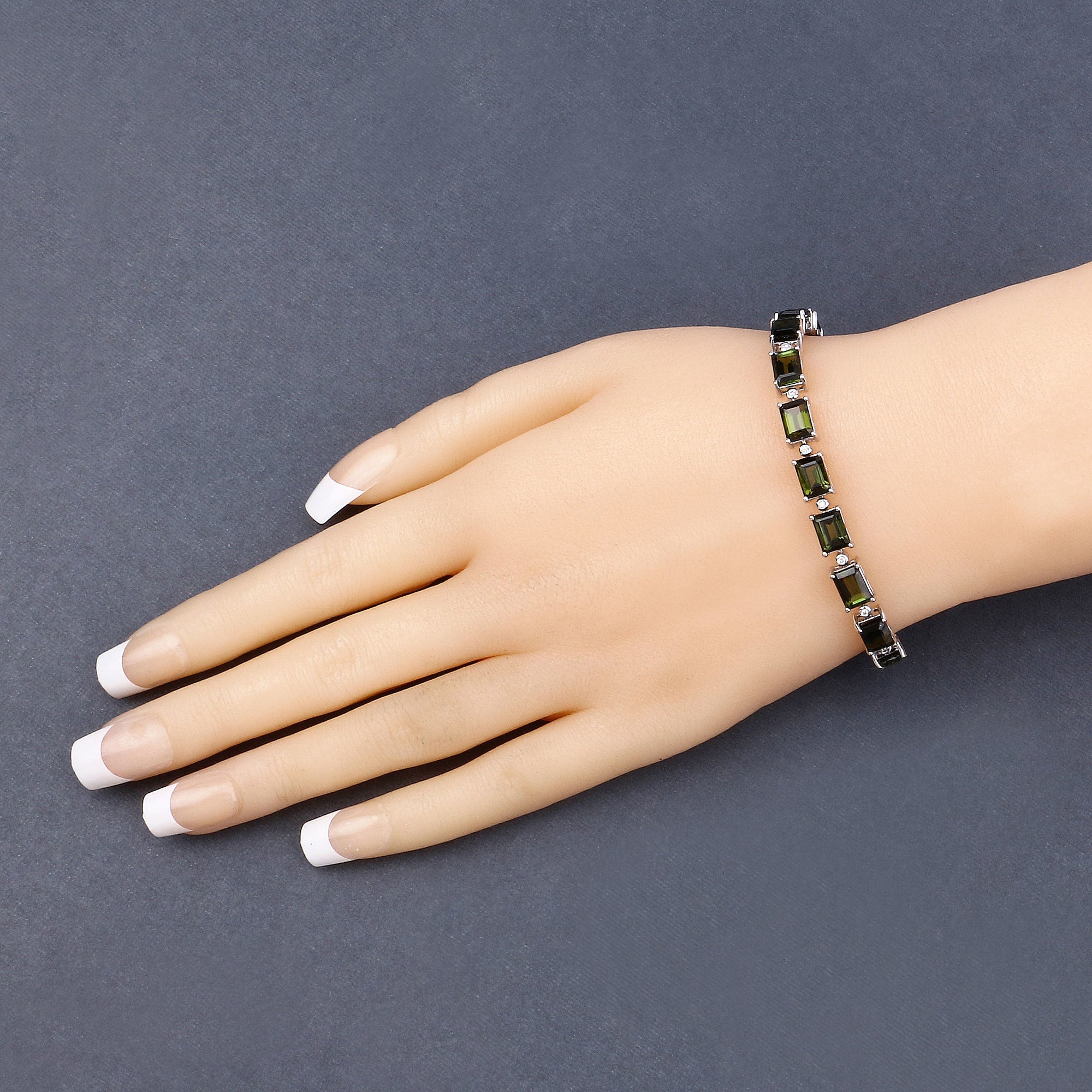 19.04 Carat Genuine Green Tourmaline and White Diamond 14K White Gold Bracelet on sale at MyriadMart