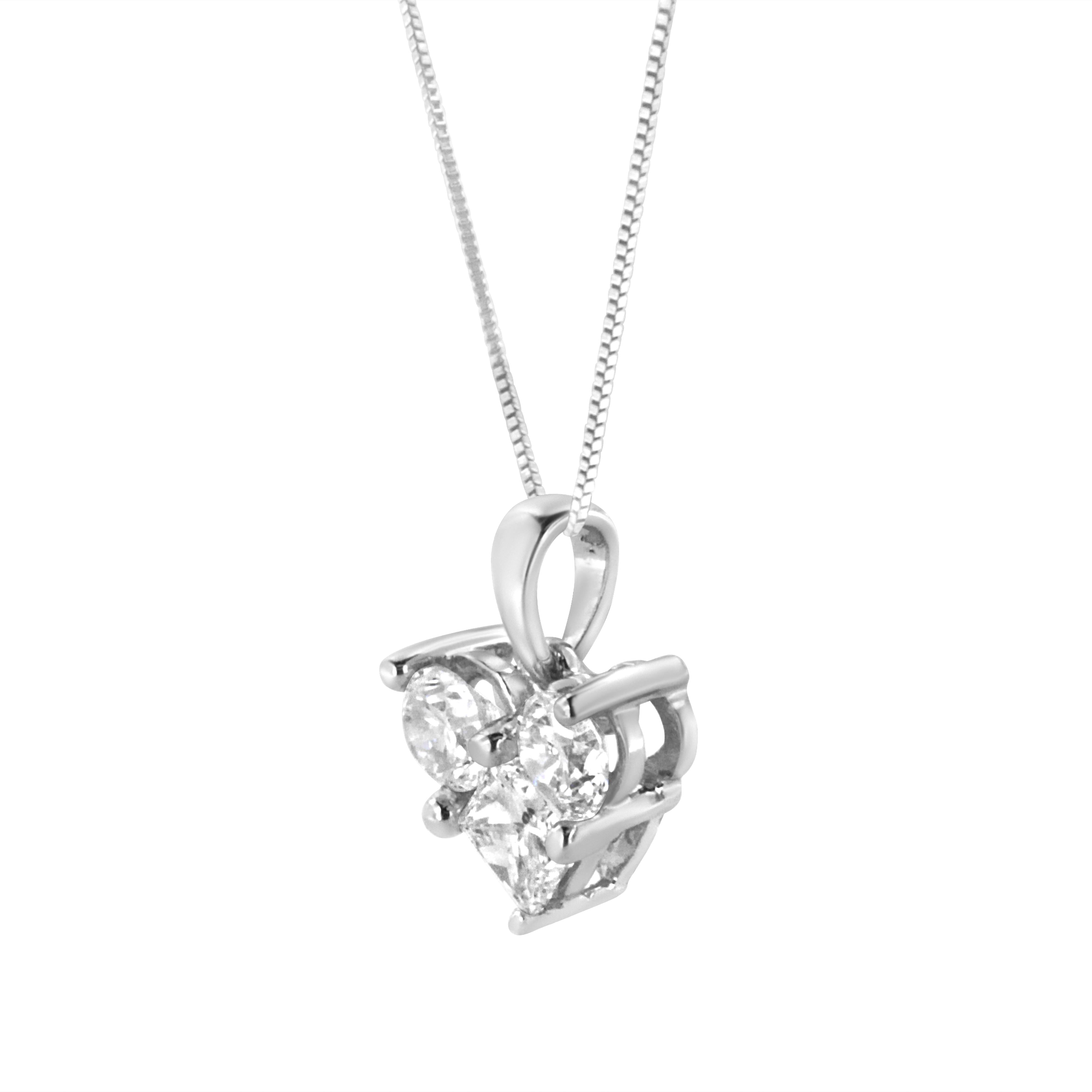 10K White Gold 1.0 Cttw Round-Cut and Princess-Cut Diamond Heart Shaped 18" Pendant Necklace H-I Color, SI2-I1 Clarity on sale at MyriadMart