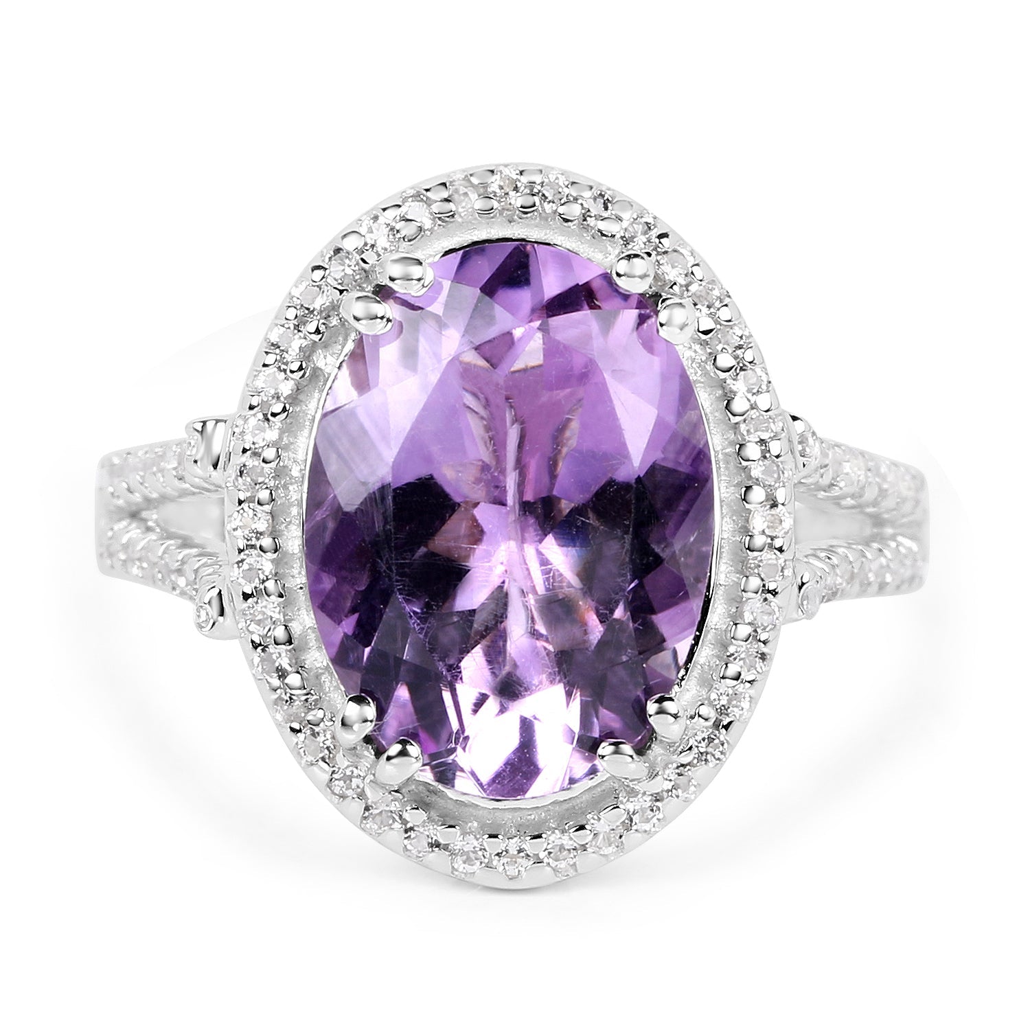 5.55 Carat Genuine Amethyst & White Topaz .925 Sterling Silver Ring on sale at MyriadMart