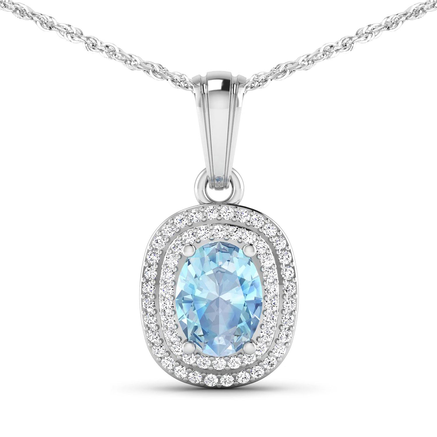 1.35 Carat Genuine Aquamarine and White Diamond 14K White Gold Pendant on sale at MyriadMart