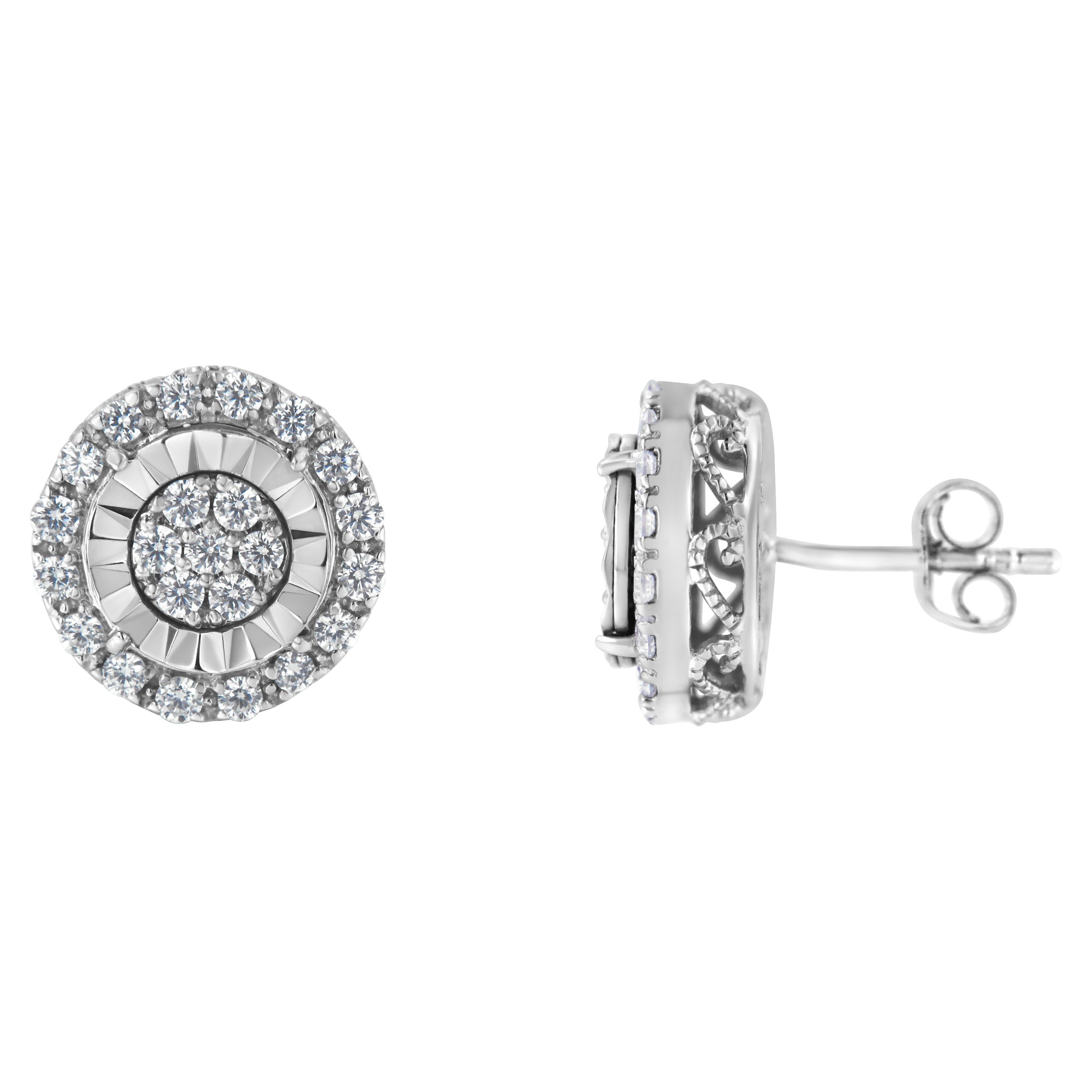 Sterling Silver Diamond Cluster Earrings 1 cttw, I-J Color, I2-I3 Clarity on sale at MyriadMart