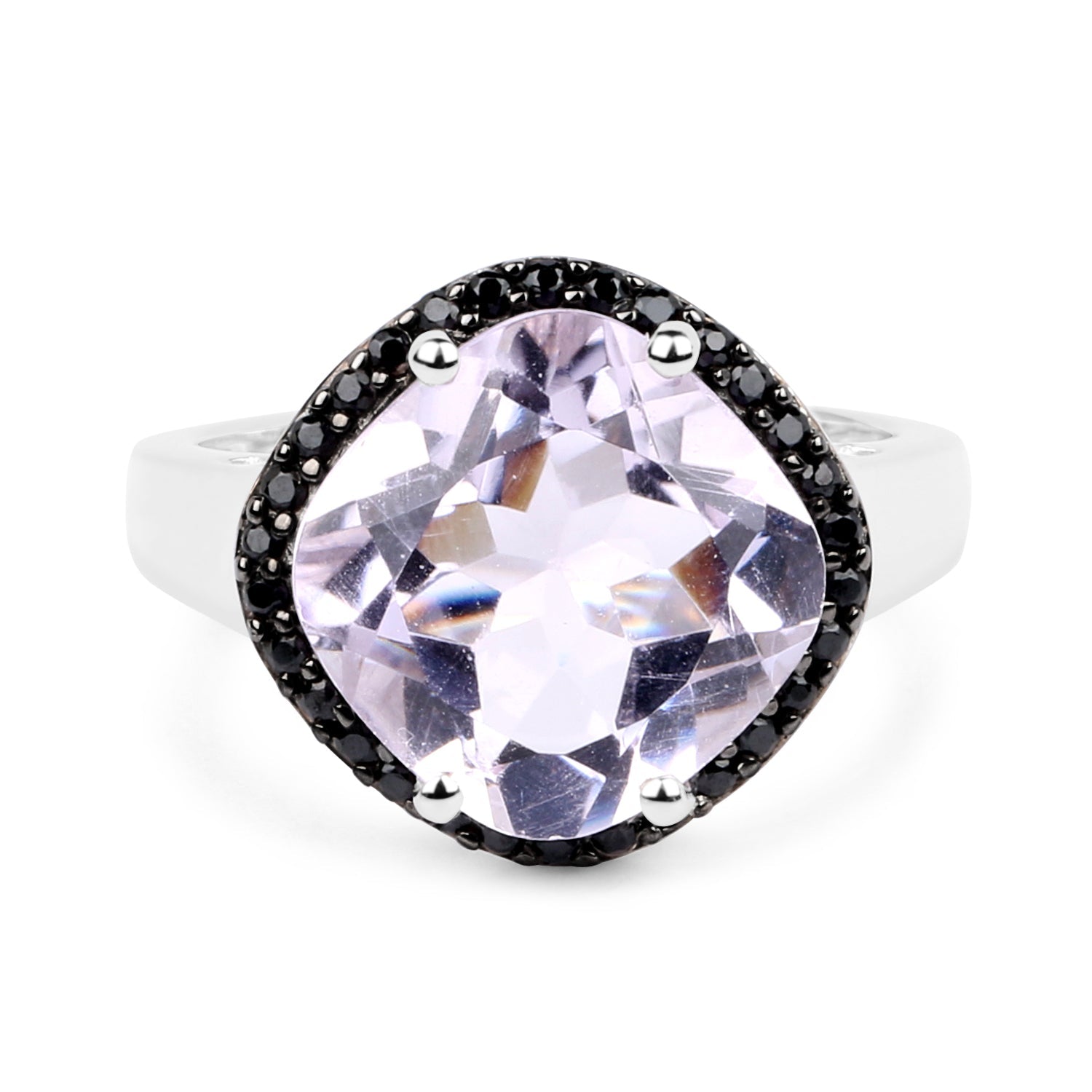5.50 Carat Genuine Pink Amethyst & Black Spinel .925 Sterling Silver Ring on sale at MyriadMart