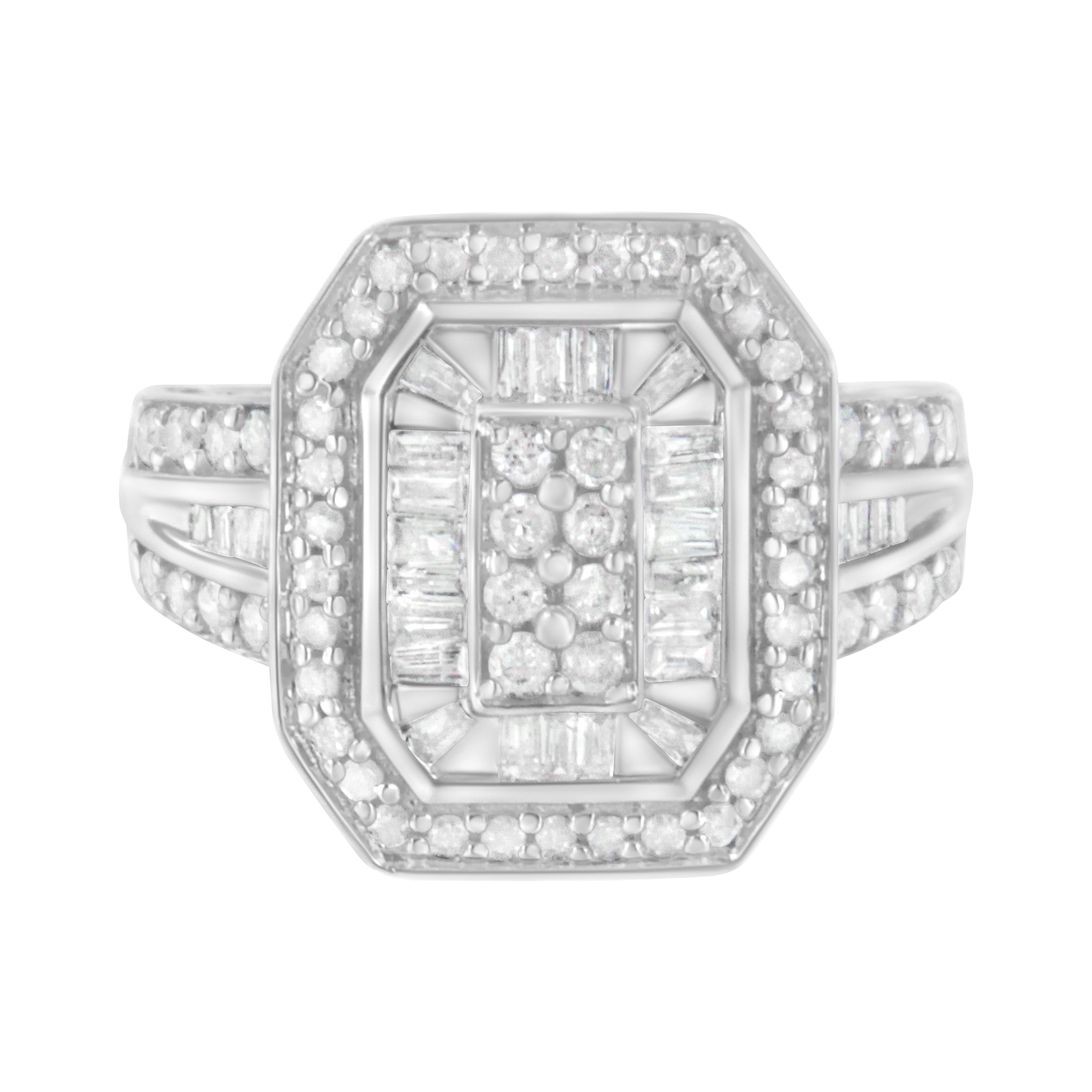 .925 Sterling Silver Round and Baguette Diamond Cathedral Ring 0.75 Cttw, H-I Color, I2-I3 Clarity - Size 7 on sale at MyriadMart
