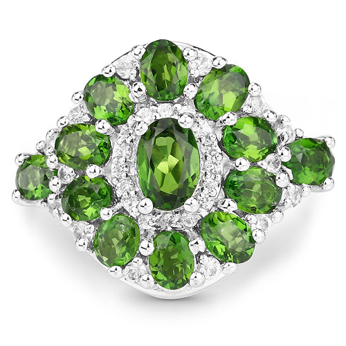 2.77 Carat Genuine Chrome Diopside and White Zircon .925 Sterling Silver Ring on sale at MyriadMart