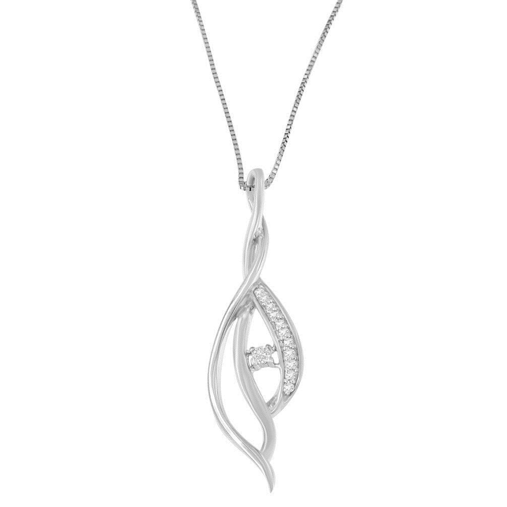 Espira 10K White Gold Round Diamond Accented Open Cascade Twist 18" Pendant Necklace 1/10 Cttw, J-K Color, I1-I2 Clarity on sale at MyriadMart