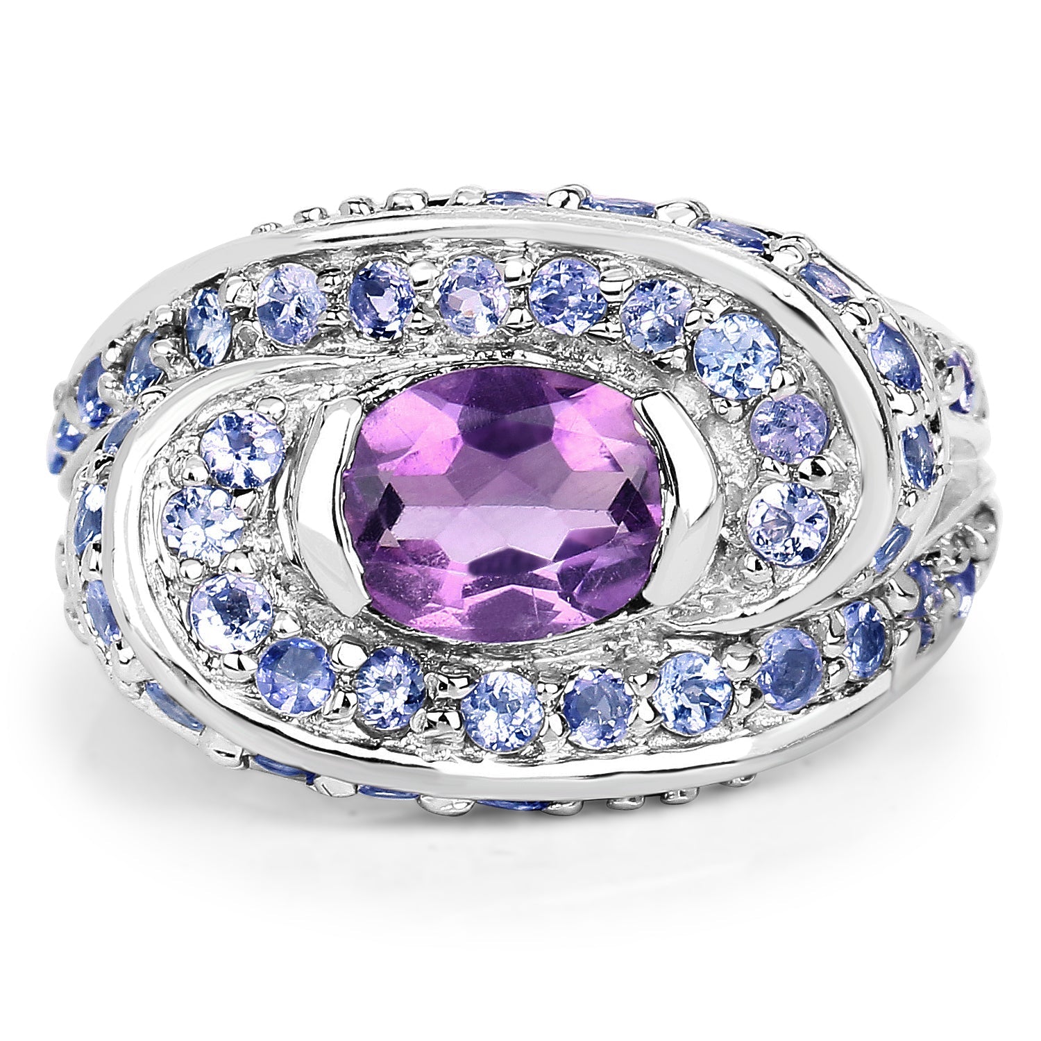 2.76 Carat Genuine Amethyst and Tanzanite .925 Sterling Silver Ring on sale at MyriadMart