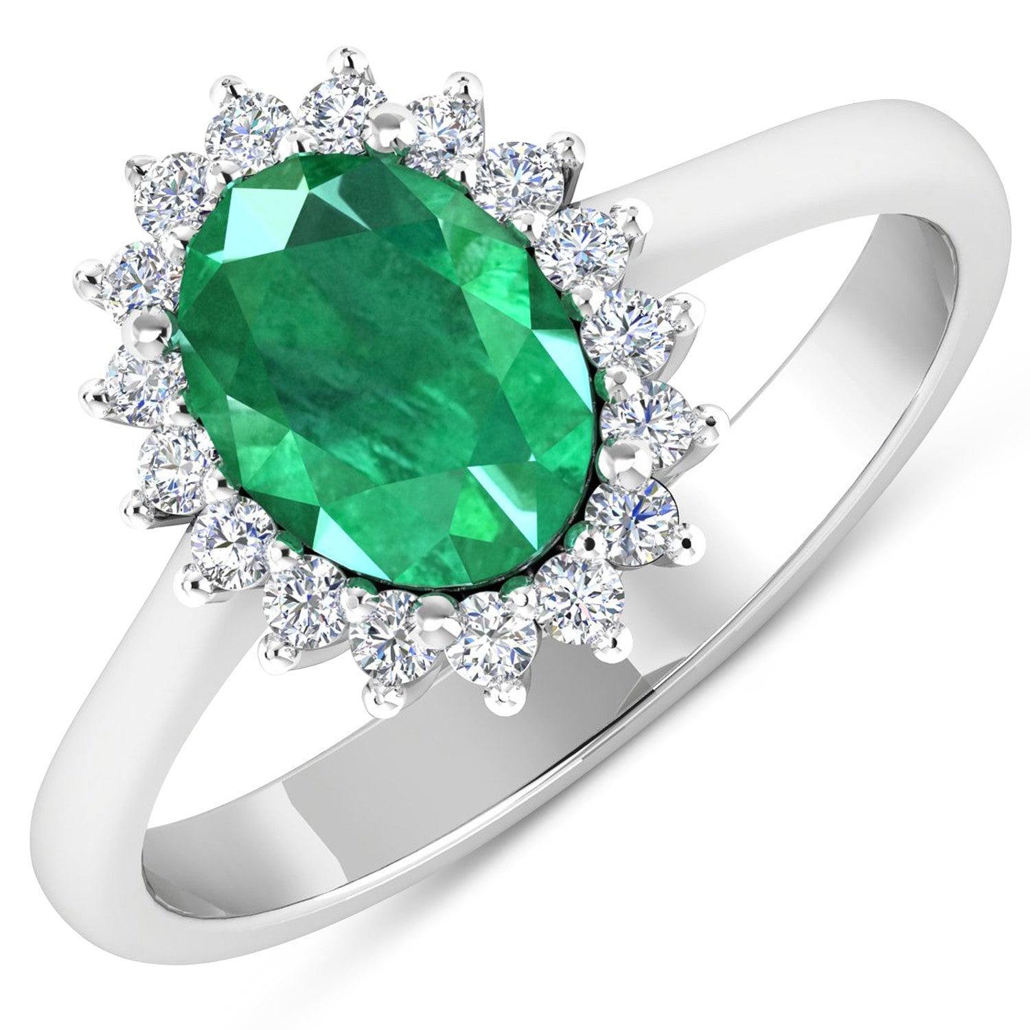 1.87 Carat Genuine Zambian Emerald and White Diamond 14K White Gold Ring on sale at MyriadMart