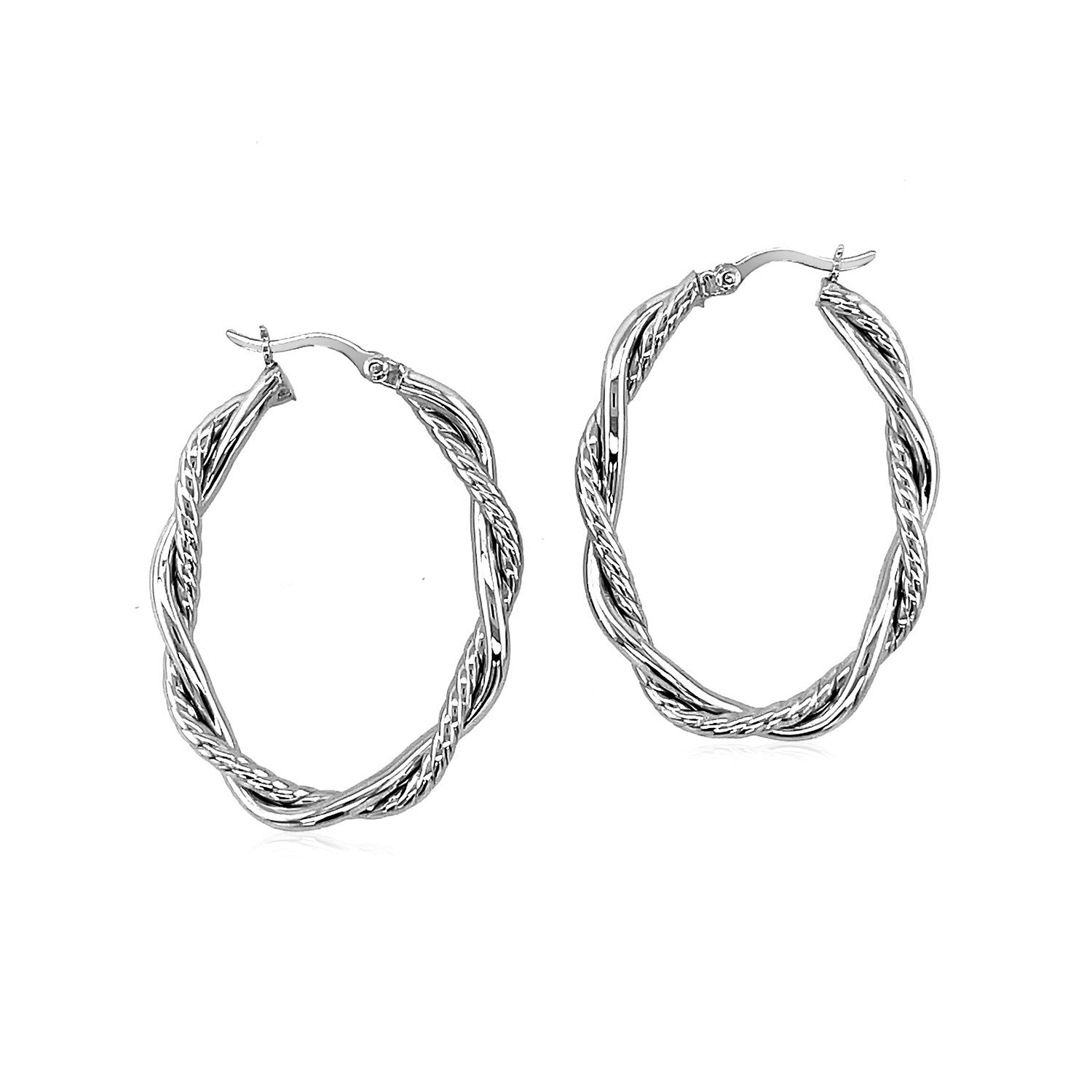 Sterling Silver Oval Hoop Braided Diamond Cut Earrings on sale at MyriadMart