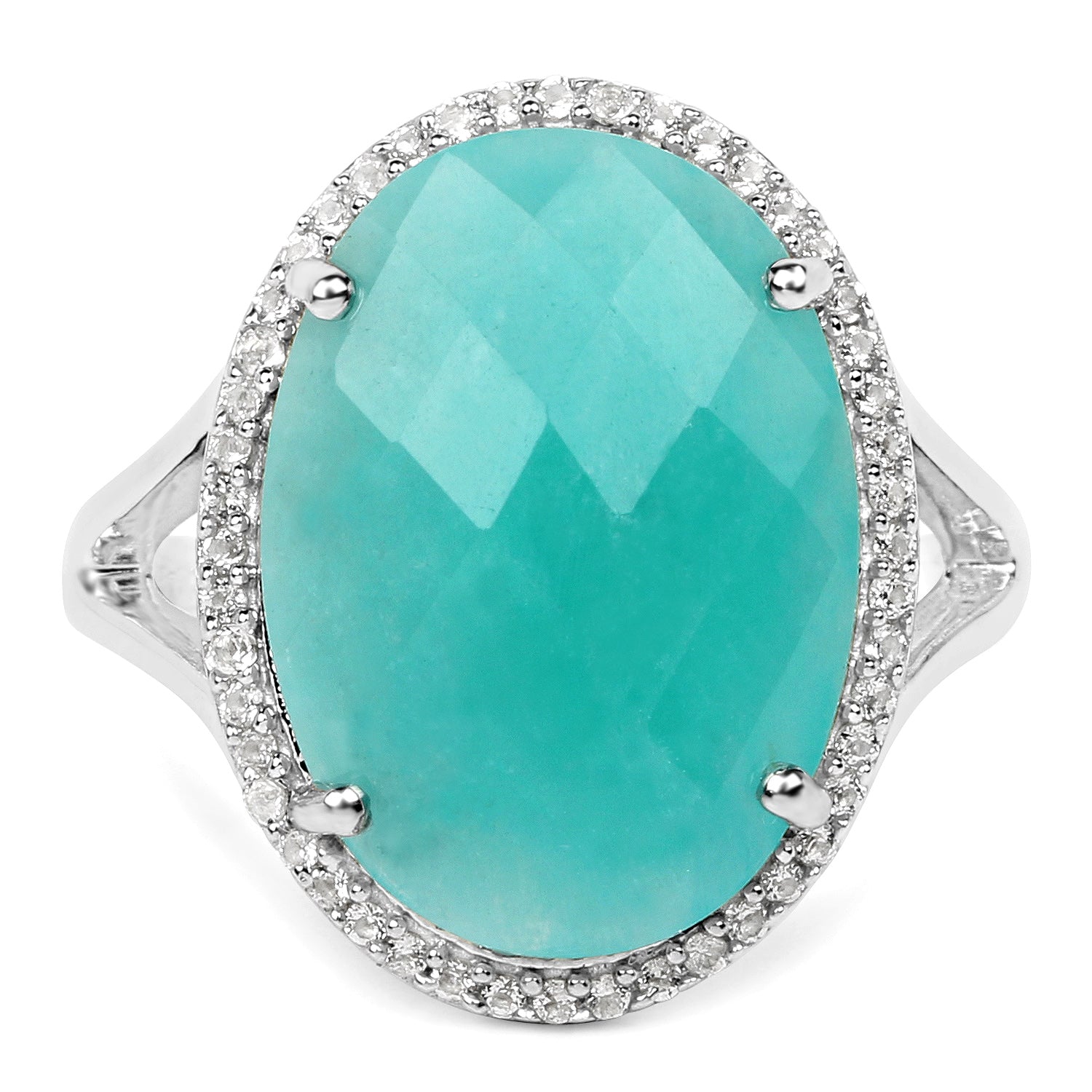 8.14 Carat Genuine Amazonite And White Topaz .925 Sterling Silver Ring on sale at MyriadMart