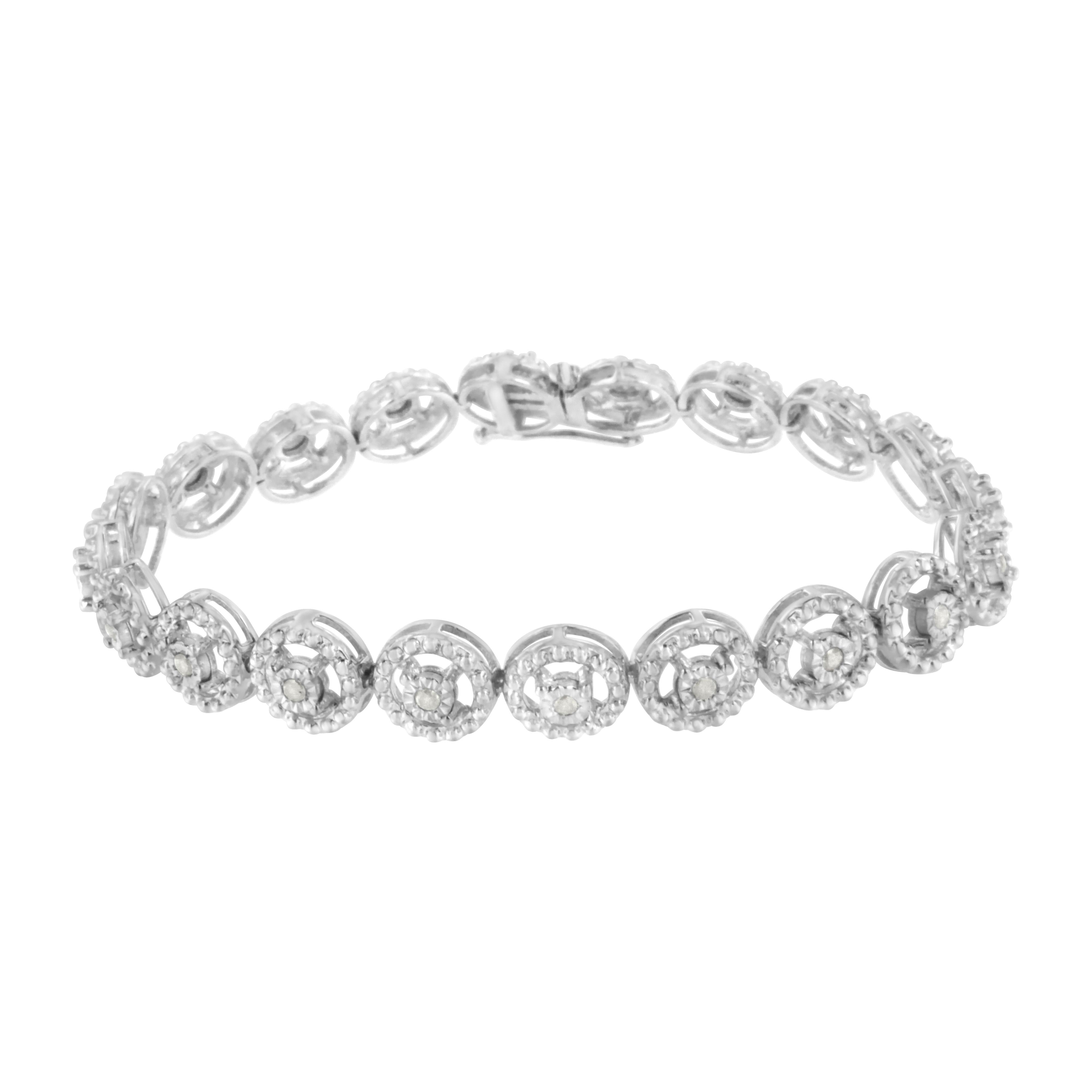 .925 Sterling Silver 1/2 Cttw Diamond Nested Circle Miracle Set Open Wheel 7.25" Fashion Link Bracelet I-J Color, I3 Clarity on sale at MyriadMart