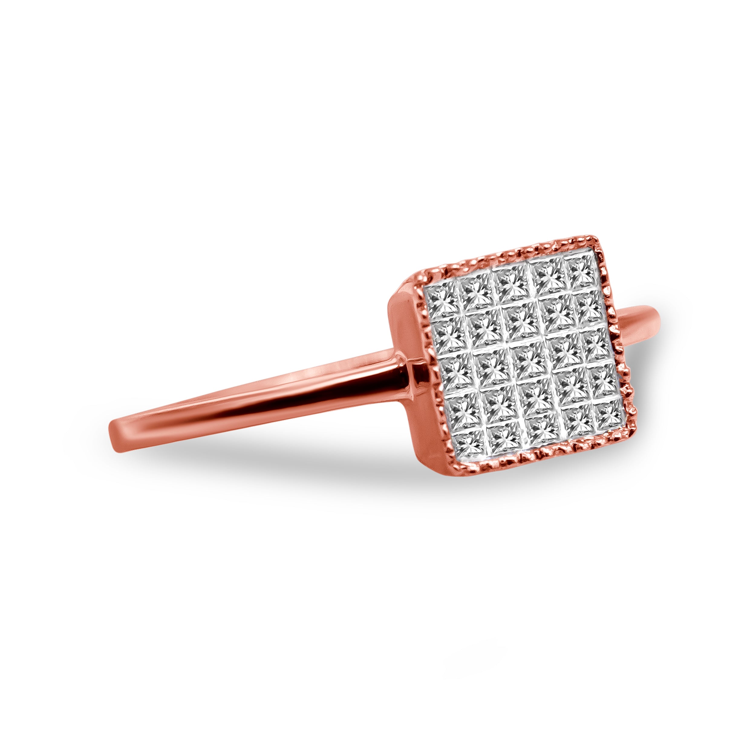 10K Rose Gold 1/3 Cttw Invisible Set Princess Cut Diamond Composite Square Shape Ring for Women H-I color, I1-I2 clarity - Size 7 on sale at MyriadMart