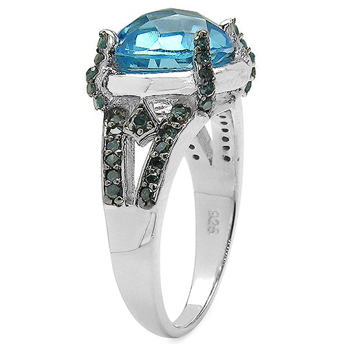 5.43 Carat Genuine Swiss Blue Topaz & Blue Diamond .925 Sterling Silver Ring on sale at MyriadMart