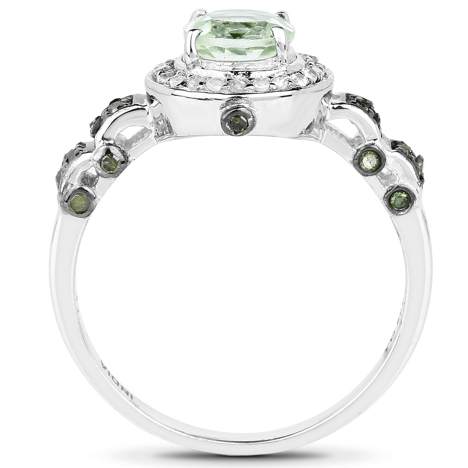 1.07 Carat Genuine Green Amethyst, Green Diamond and White Diamond .925 Sterling Silver Ring on sale at MyriadMart