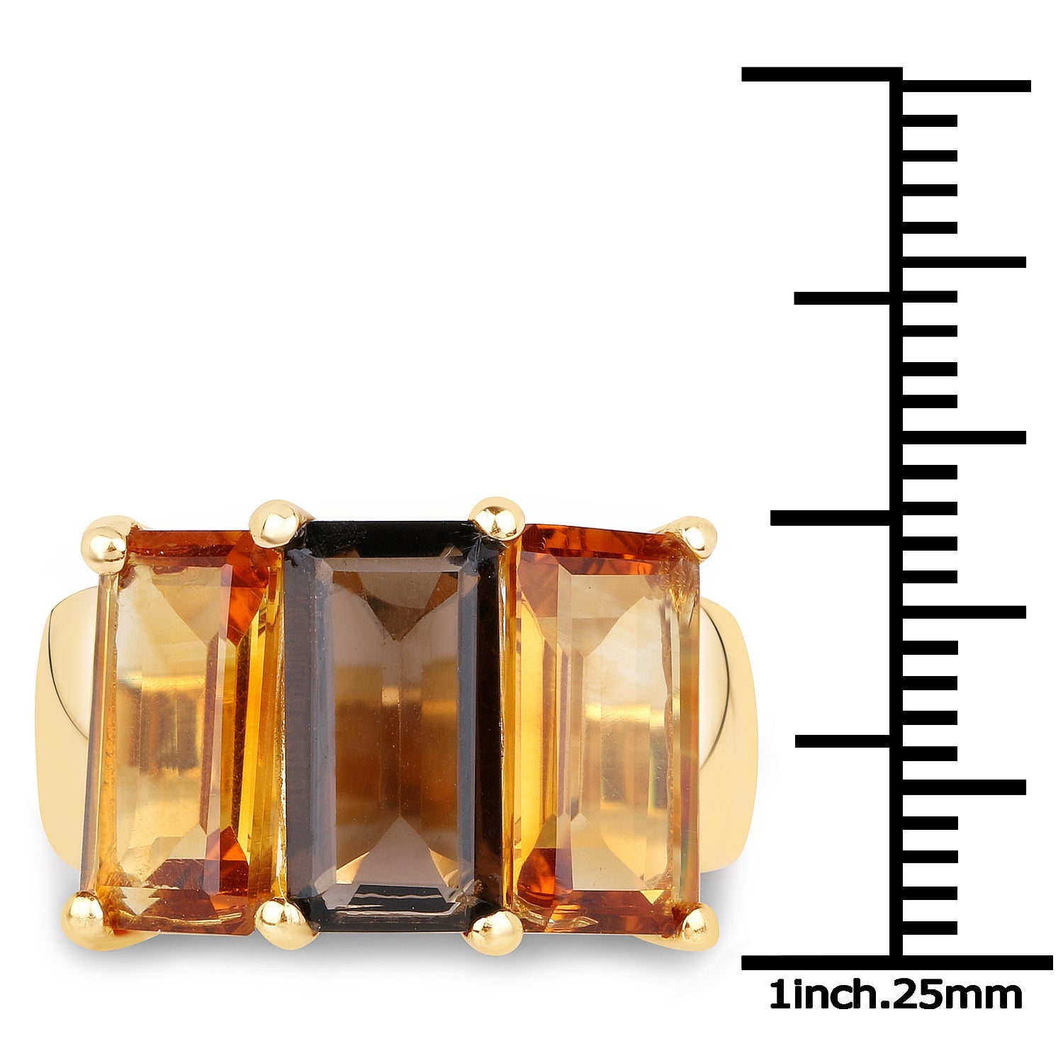 14K Yellow Gold Plated 8.14 Carat Genuine Smoky Quartz, Citrine and Champagne Quartz .925 Sterling Silver Ring on sale at MyriadMart
