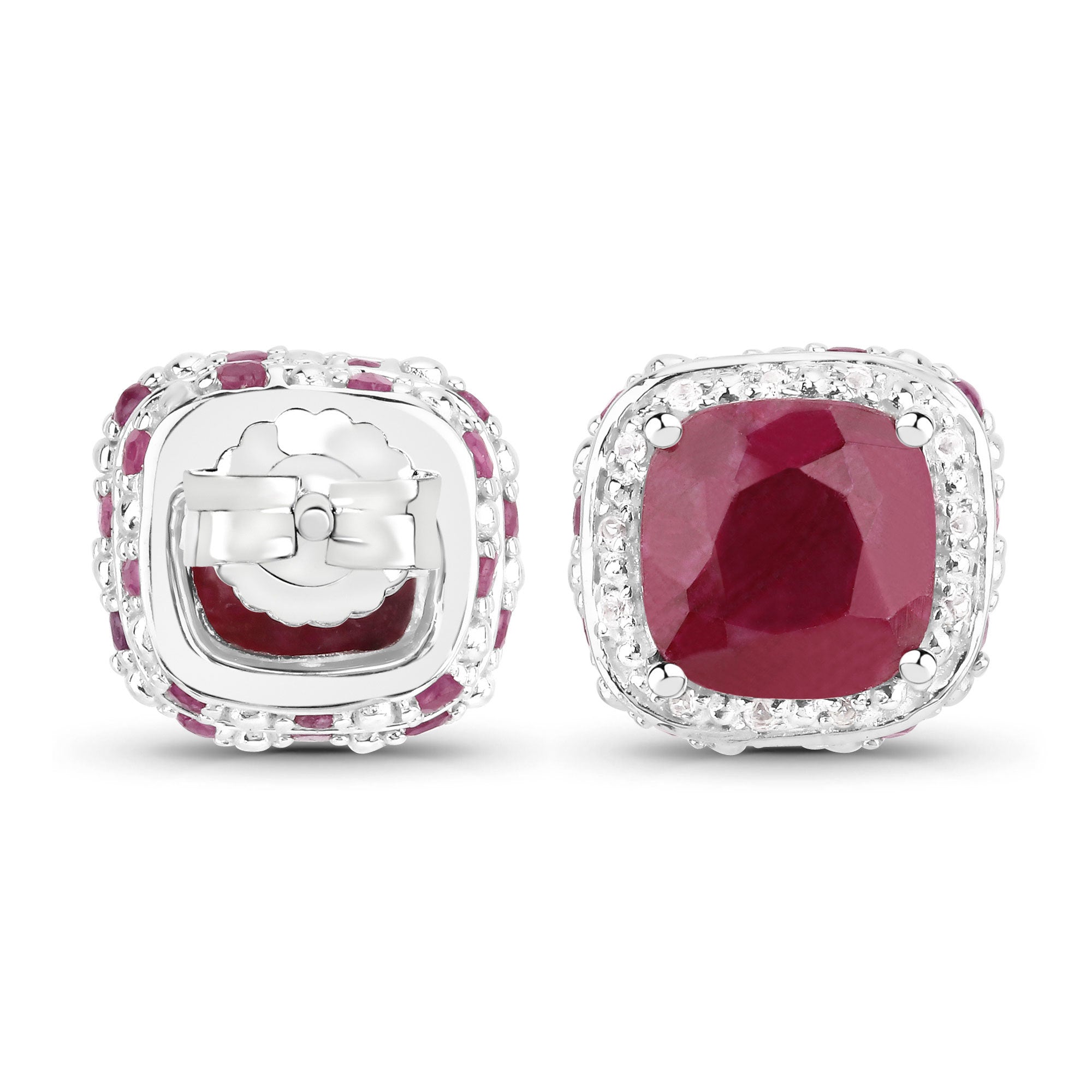 6.12 Carat Dyed Ruby, Ruby and White Topaz .925 Sterling Silver Earrings on sale at MyriadMart