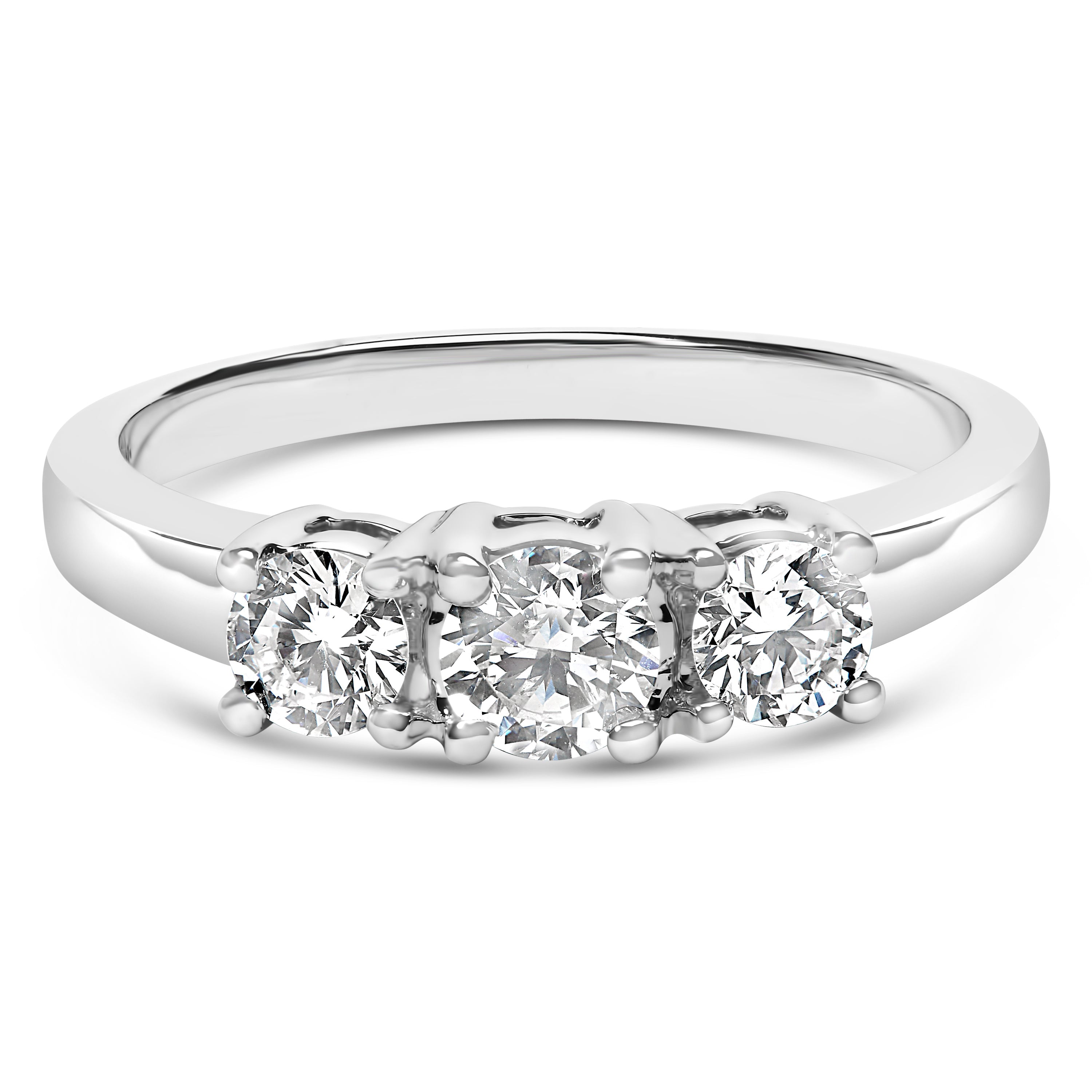 14K White Gold 3/4 Cttw Lab Grown Diamond 3 Stone Ring Band F-G Color, VS2-SI1 Clarity - Size 7 on sale at MyriadMart