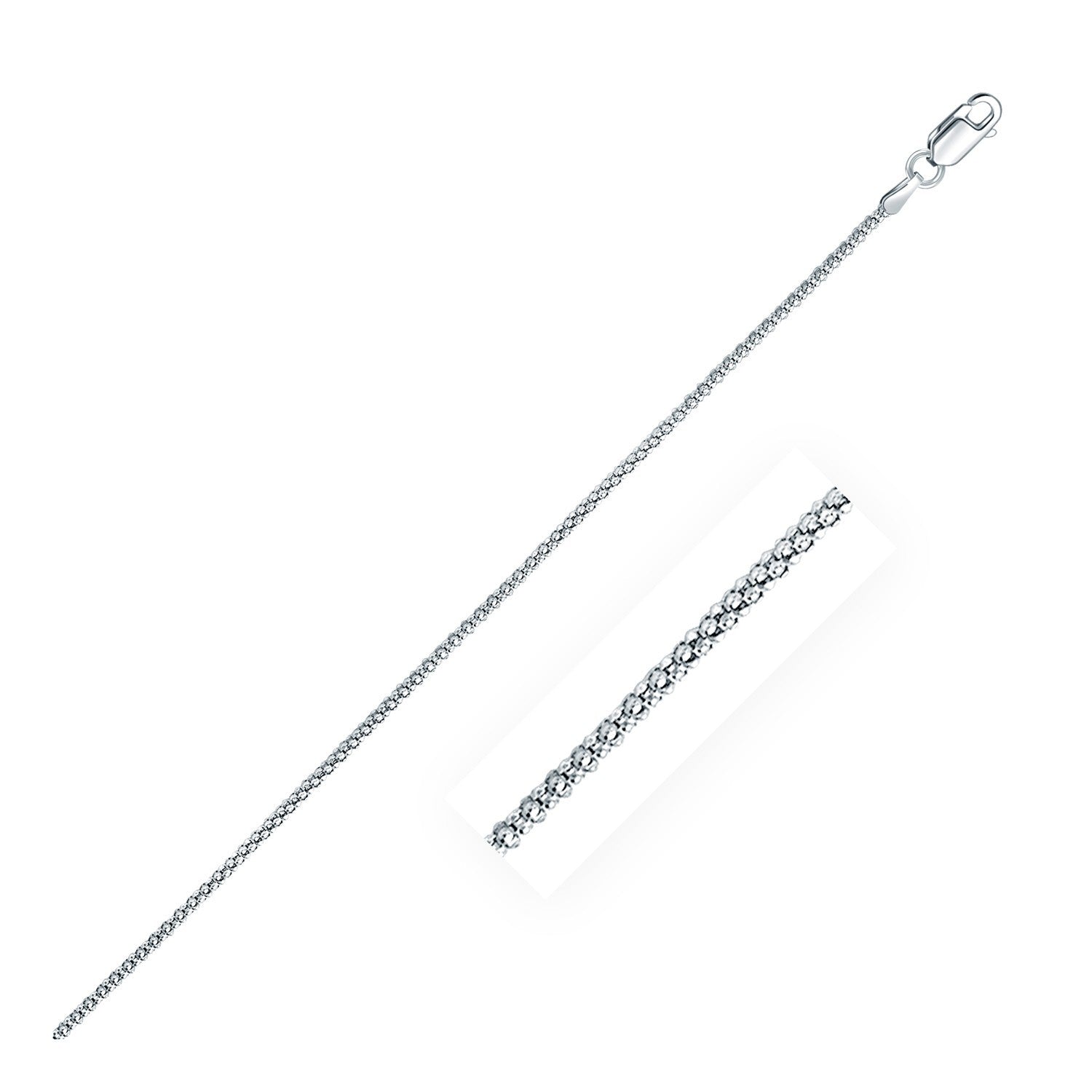 Rhodium Plated 1.8mm Sterling Silver Popcorn Style Chain on sale at MyriadMart