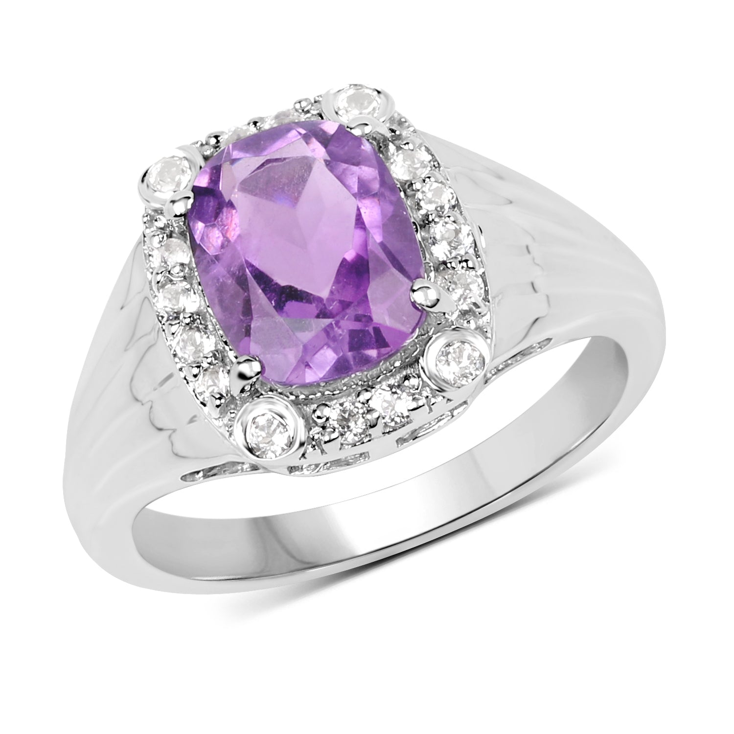 2.13 Carat Genuine Amethyst and White Topaz .925 Sterling Silver Ring on sale at MyriadMart