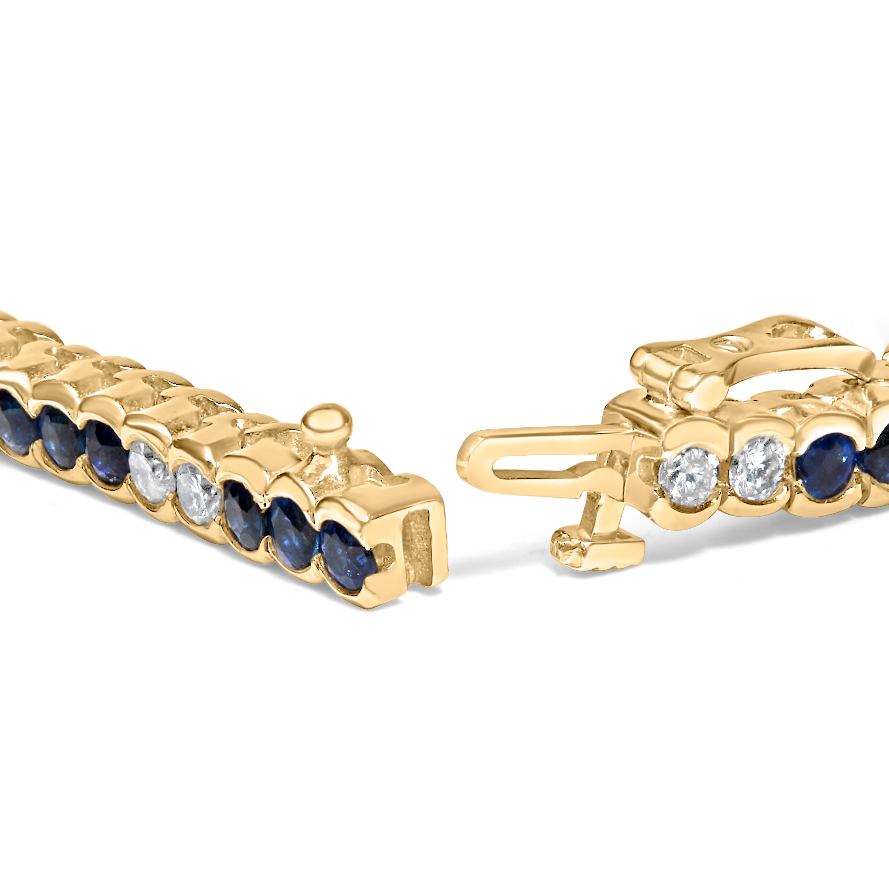 14K Yellow Gold 1 3/4 Cttw Diamond and 5.0 Cttw Blue Sapphire Bezel Set Tennis Bracelet G-H Color, SI1-SI2 Clarity - 7" Inches on sale at MyriadMart
