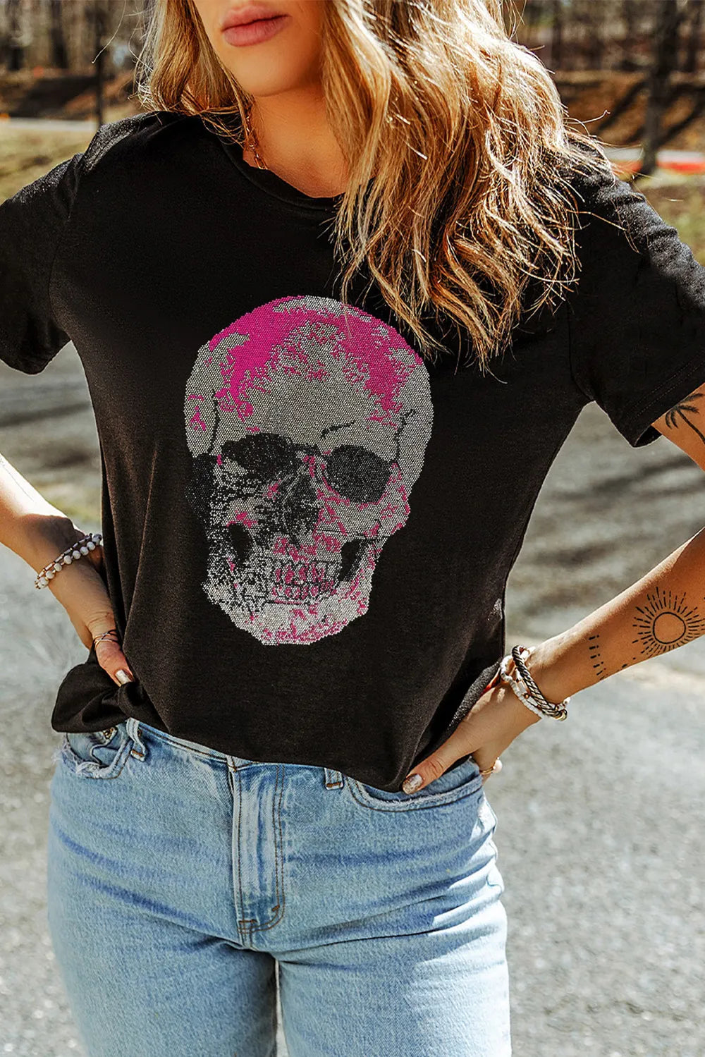 Skull Round Neck Short Sleeve T-Shirt - MyriadMart