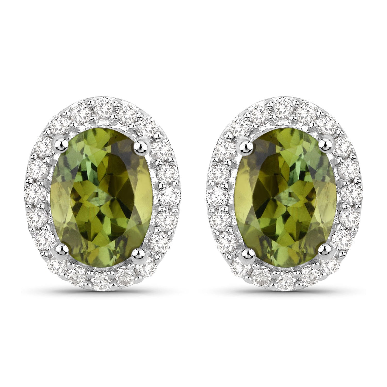 1.92 Carat Genuine Green Tourmaline and White Diamond 14K White Gold Earrings on sale at MyriadMart