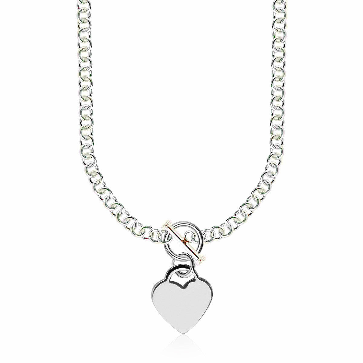 Sterling Silver Rhodium Plated Rolo Chain Necklace with a Heart Toggle Charm on sale at MyriadMart