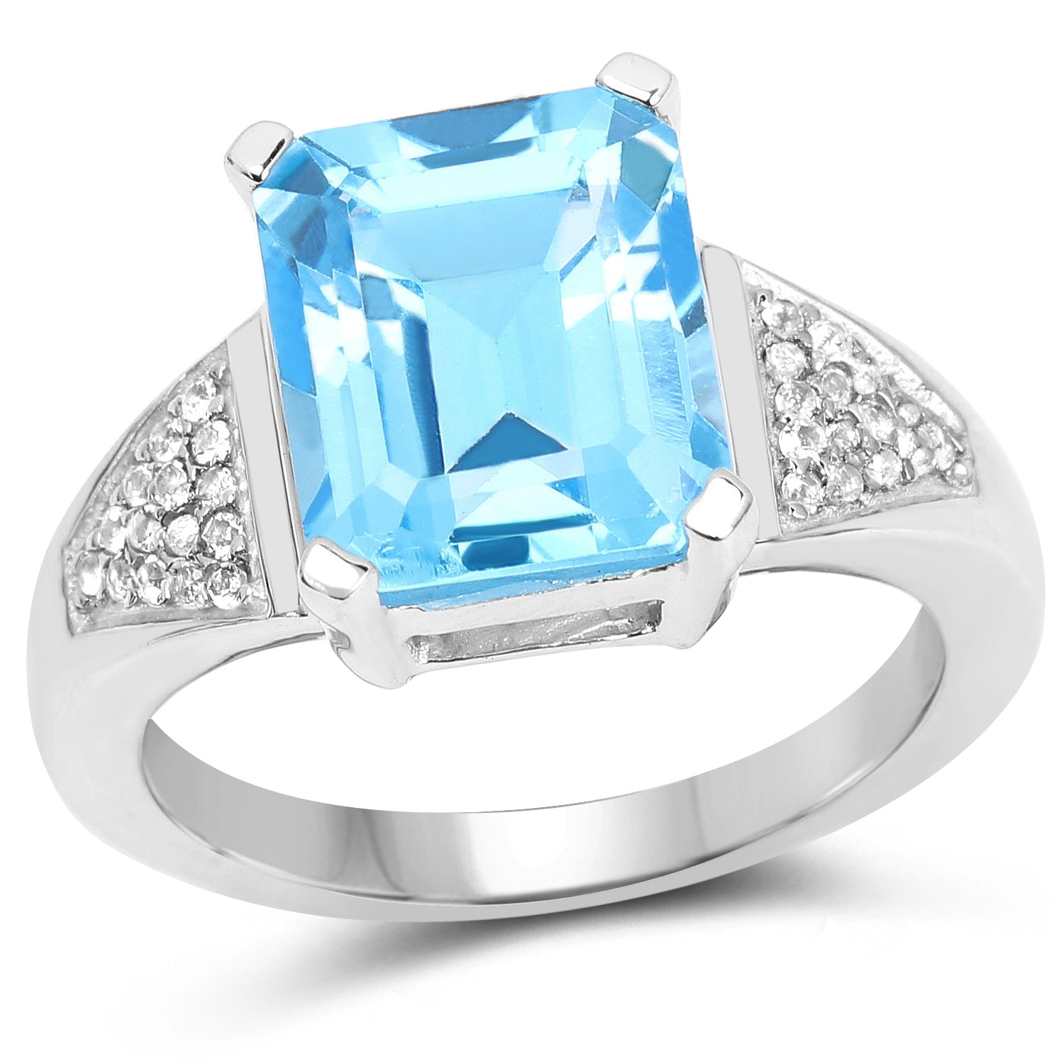 5.75 Carat Genuine Swiss Blue Topaz and White Topaz .925 Sterling Silver Ring on sale at MyriadMart
