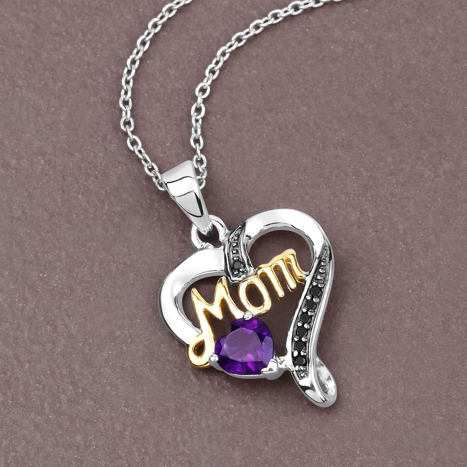 0.48 Carat Genuine Amethyst and Black Spinel .925 Sterling Silver Pendant on sale at MyriadMart
