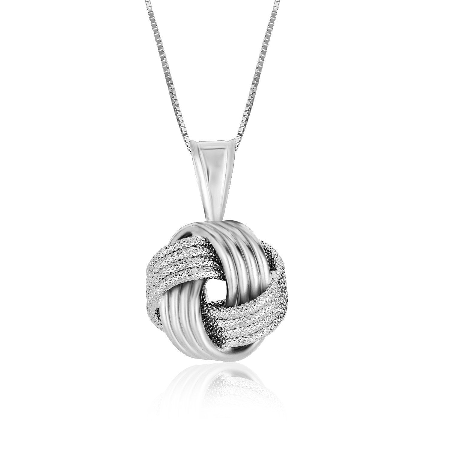 Sterling Silver Pendant with a Ridge Textured Love Knot Design on sale at MyriadMart