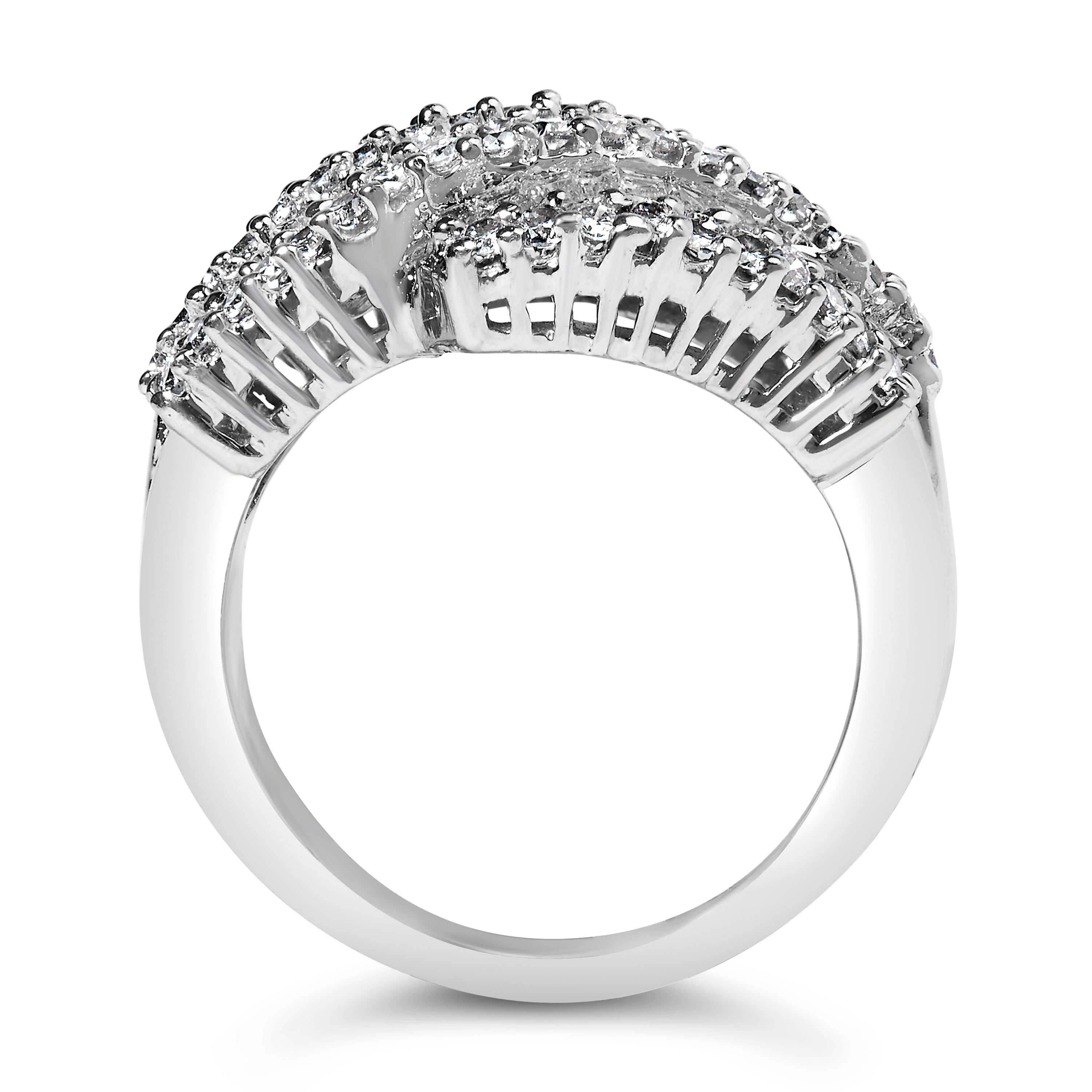 14K White Gold Diamond Cocktail Ring Band 1 3/4 Cttw, H-I Color, SI2-I1 Clarity - Size 6-1/2 on sale at MyriadMart