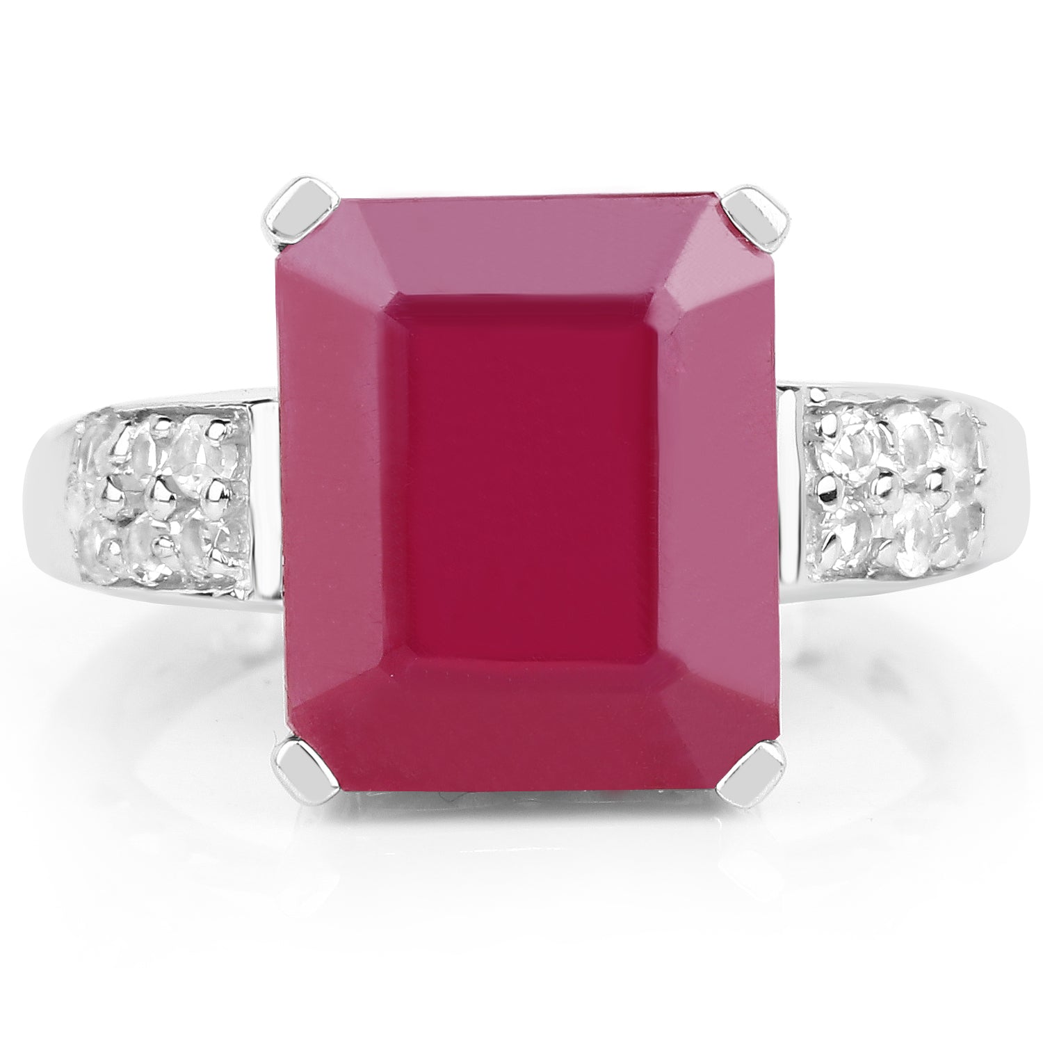 7.26 Carat Glass Filled Ruby and White Topaz .925 Sterling Silver Ring on sale at MyriadMart