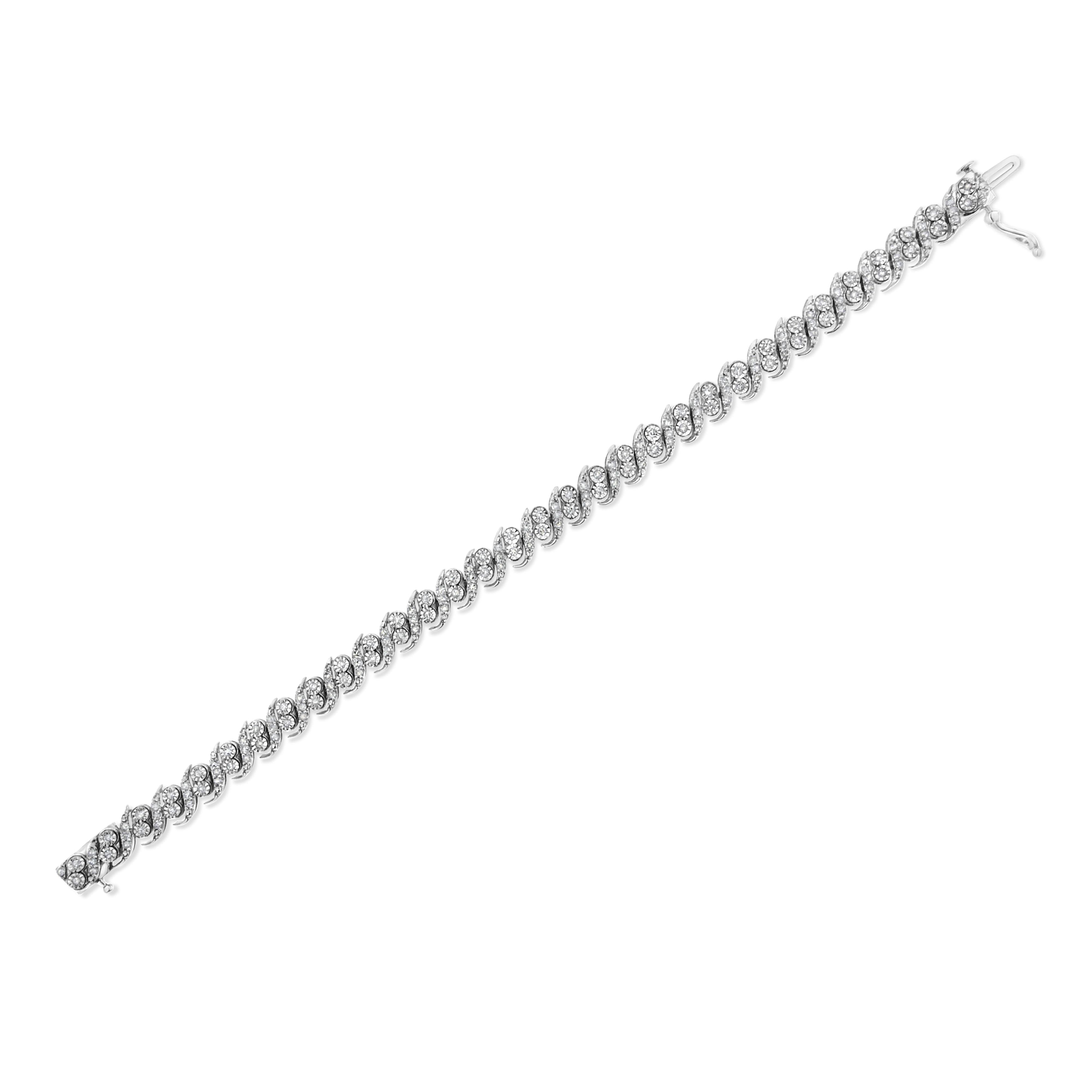 .925 Sterling Silver 2.0 Cttw Round-Cut Diamond "S" Link Bracelet I-J Color, I3 Clarity - 7.25" on sale at MyriadMart