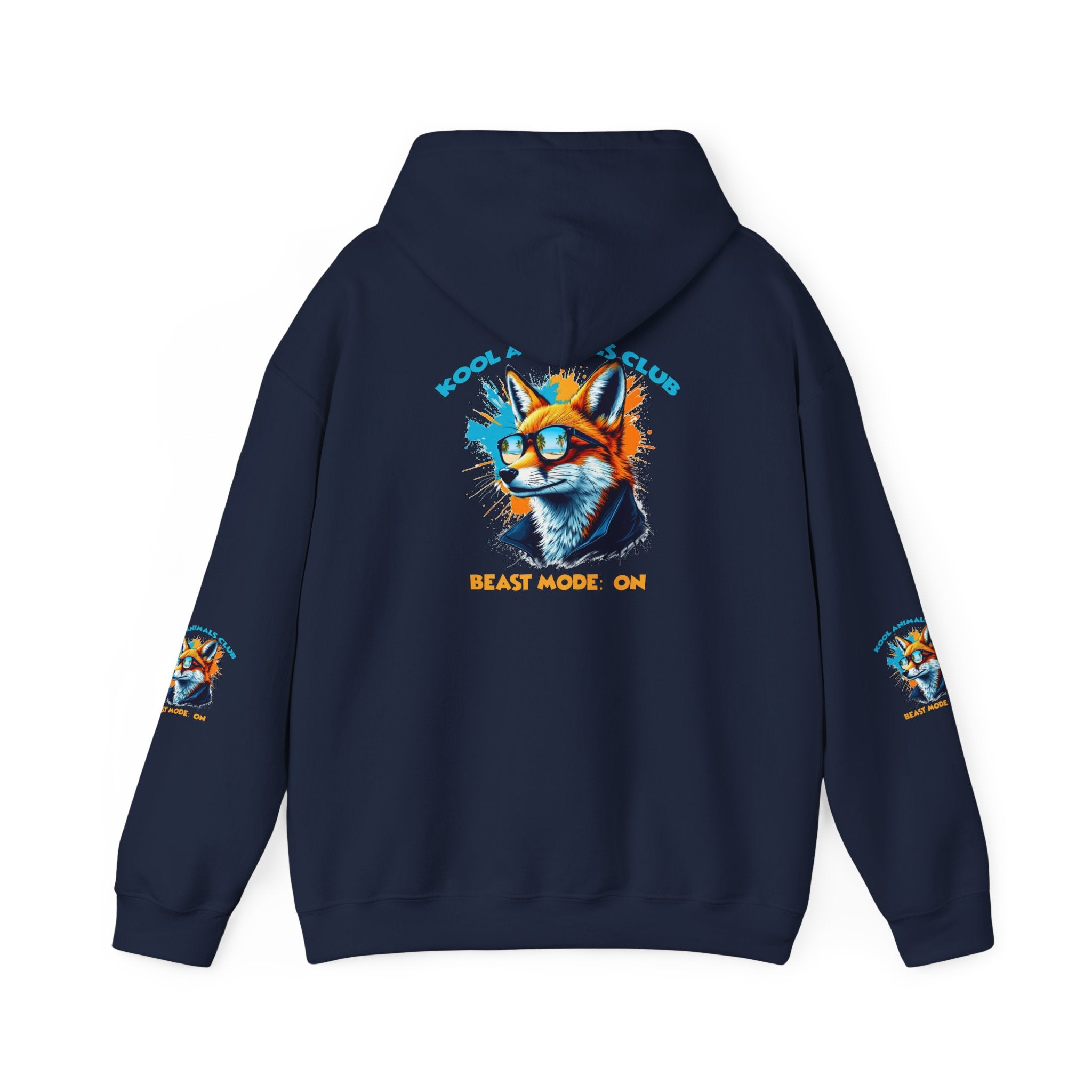 Kool Animals Club Hoodie with Cool Fox in Sunglasses and ‘Beast Mode On’ Design, Unisex Sweatshirt for Animal Lovers, Casual Streetwear, Perfect Gift for Holidays on sale at MyriadMart