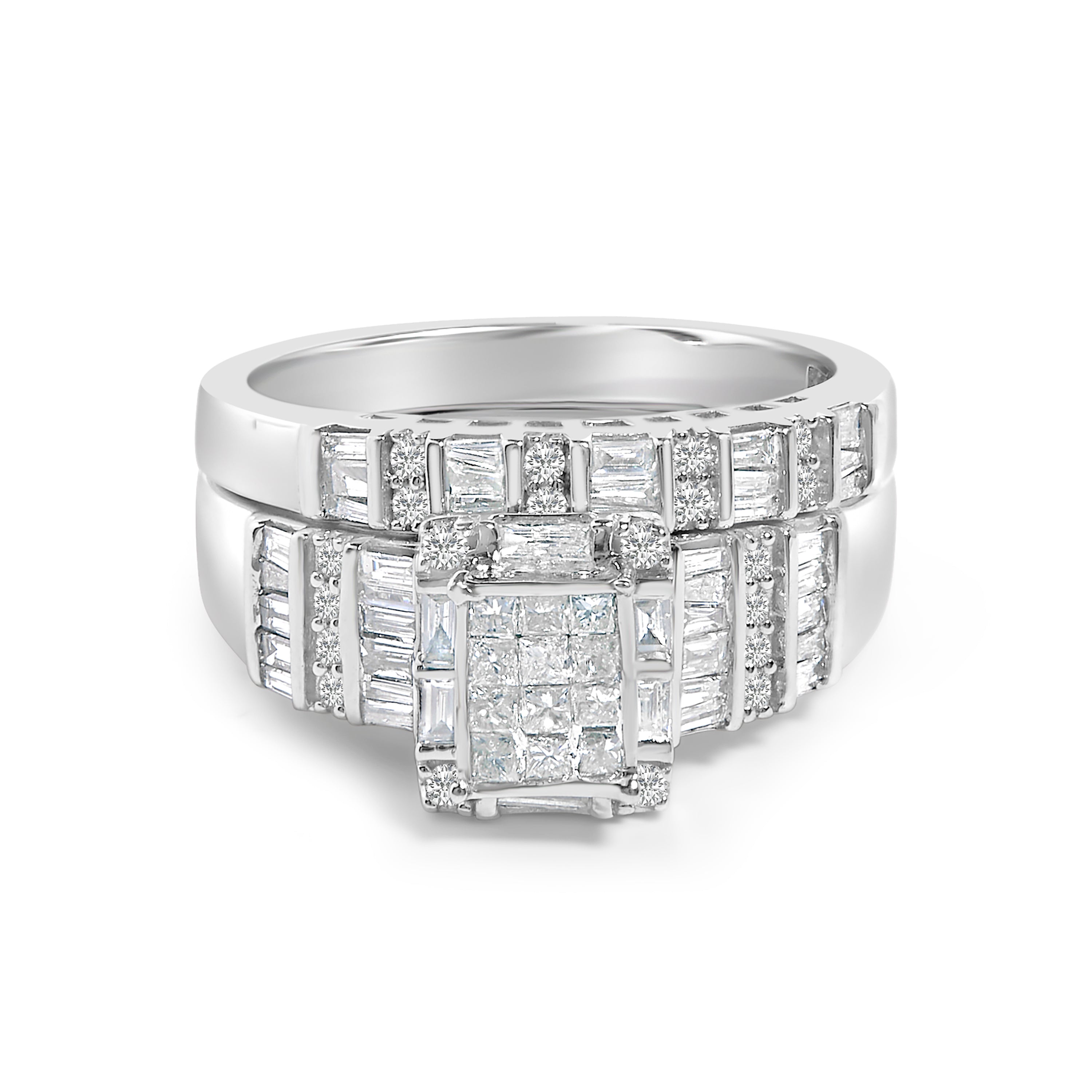 Sterling Silver 1.0 Cttw Diamond Composite Head Bridal Engagement Ring Set on sale at MyriadMart