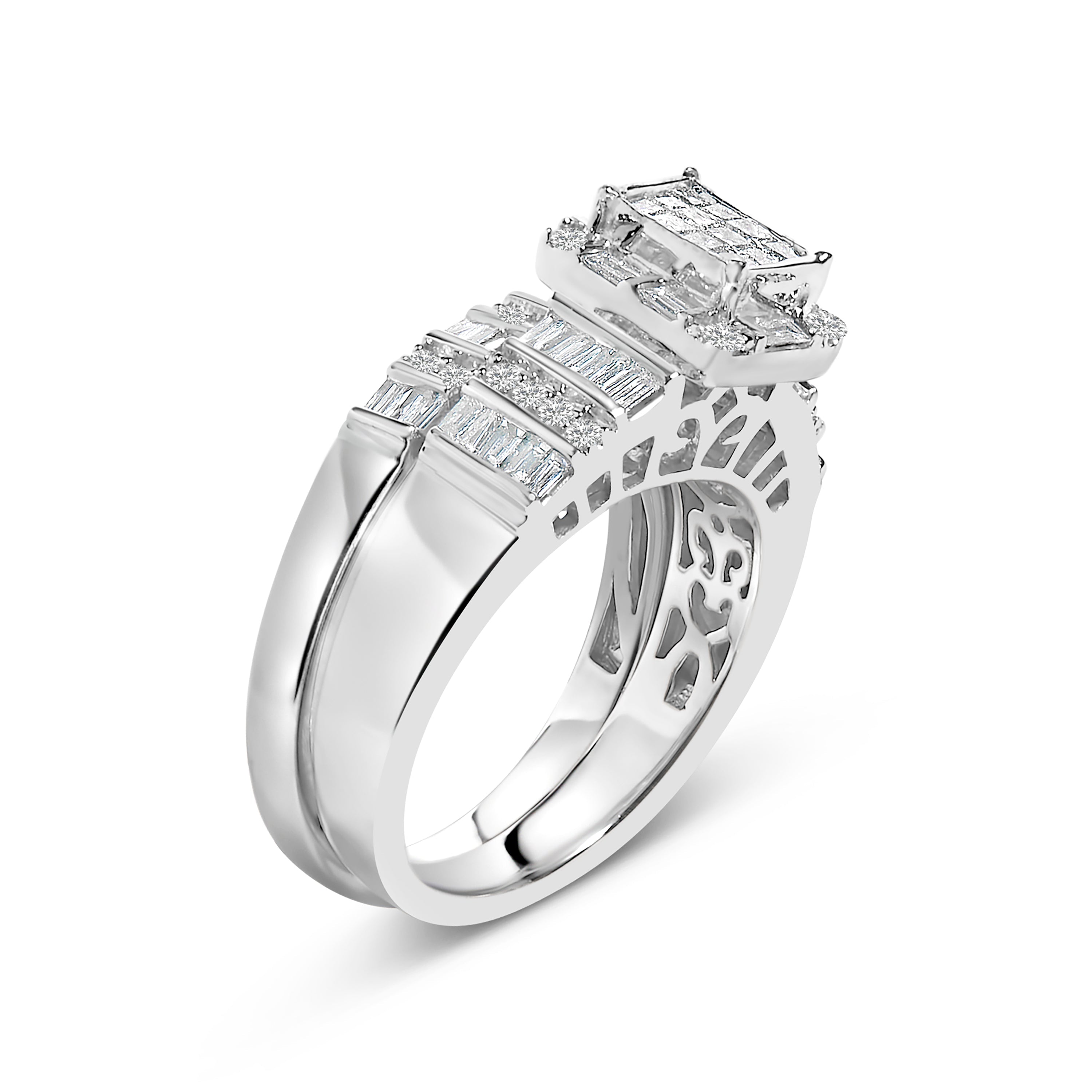 Sterling Silver 1.0 Cttw Diamond Composite Head Bridal Engagement Ring Set on sale at MyriadMart