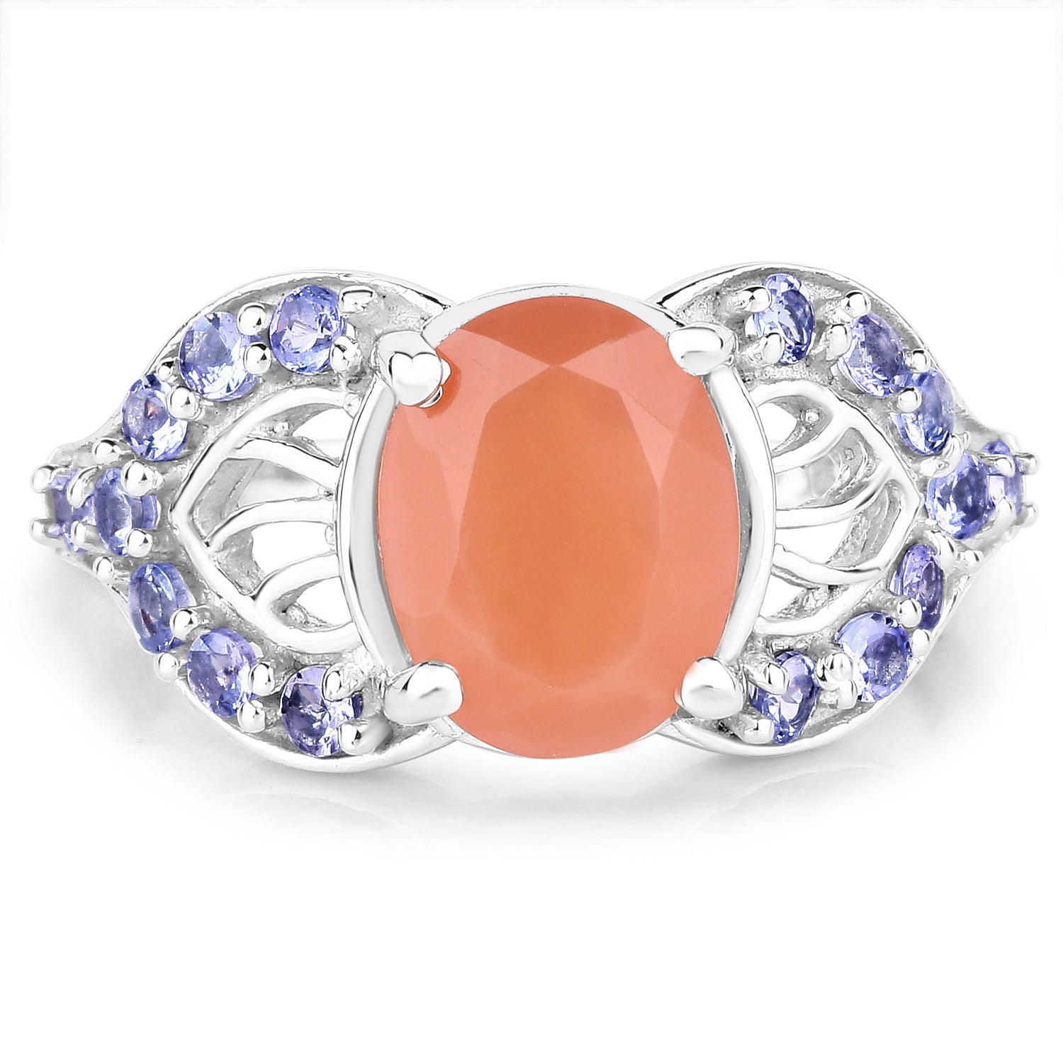3.06 Carat Genuine Peach Moonstone and Tanzanite .925 Sterling Silver Ring on sale at MyriadMart