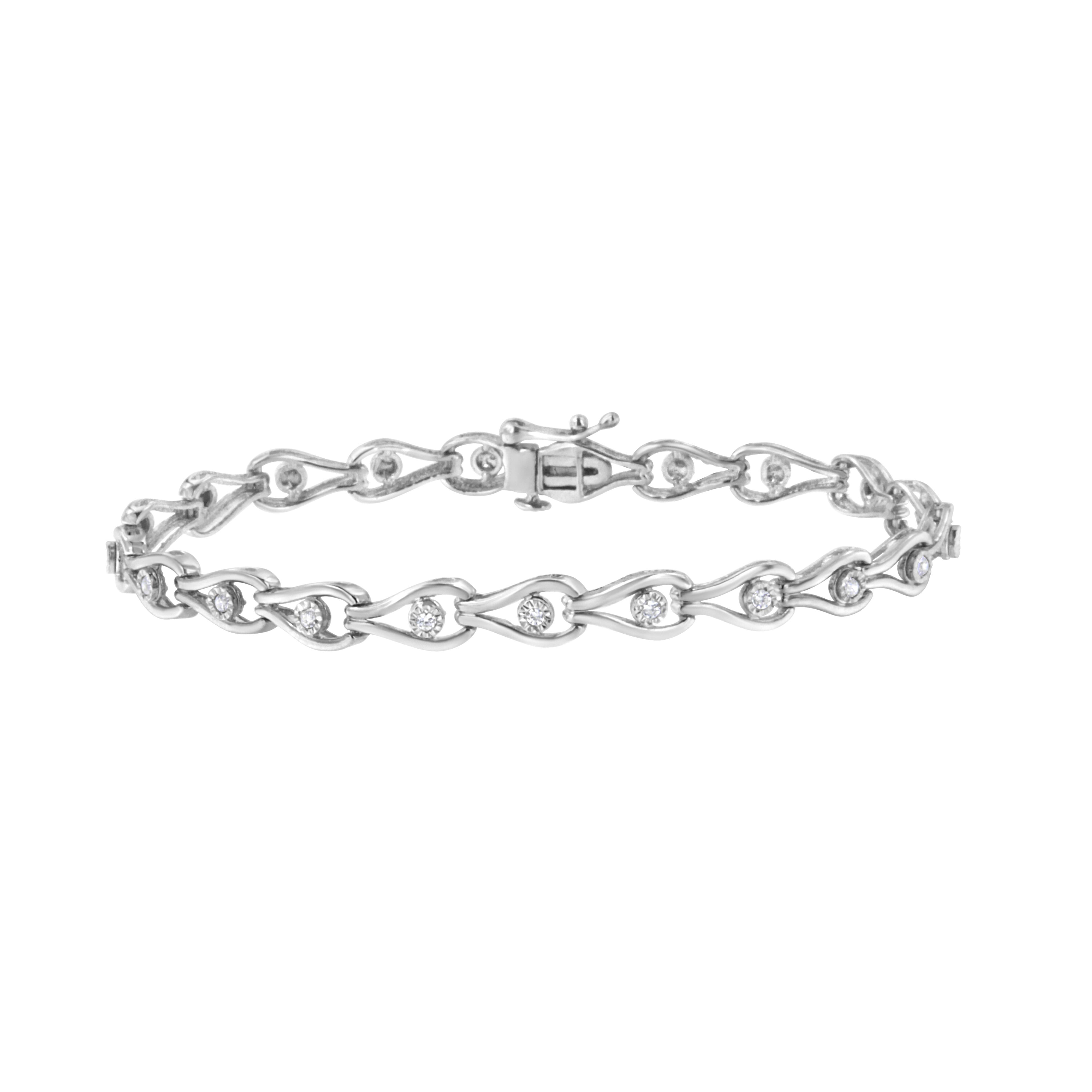 .925 Sterling Silver 1/10 Cttw Miracle-Set Diamond Pear Shape and Bezel Link Bracelet I-J Color, I3 Clarity - 7.25" on sale at MyriadMart