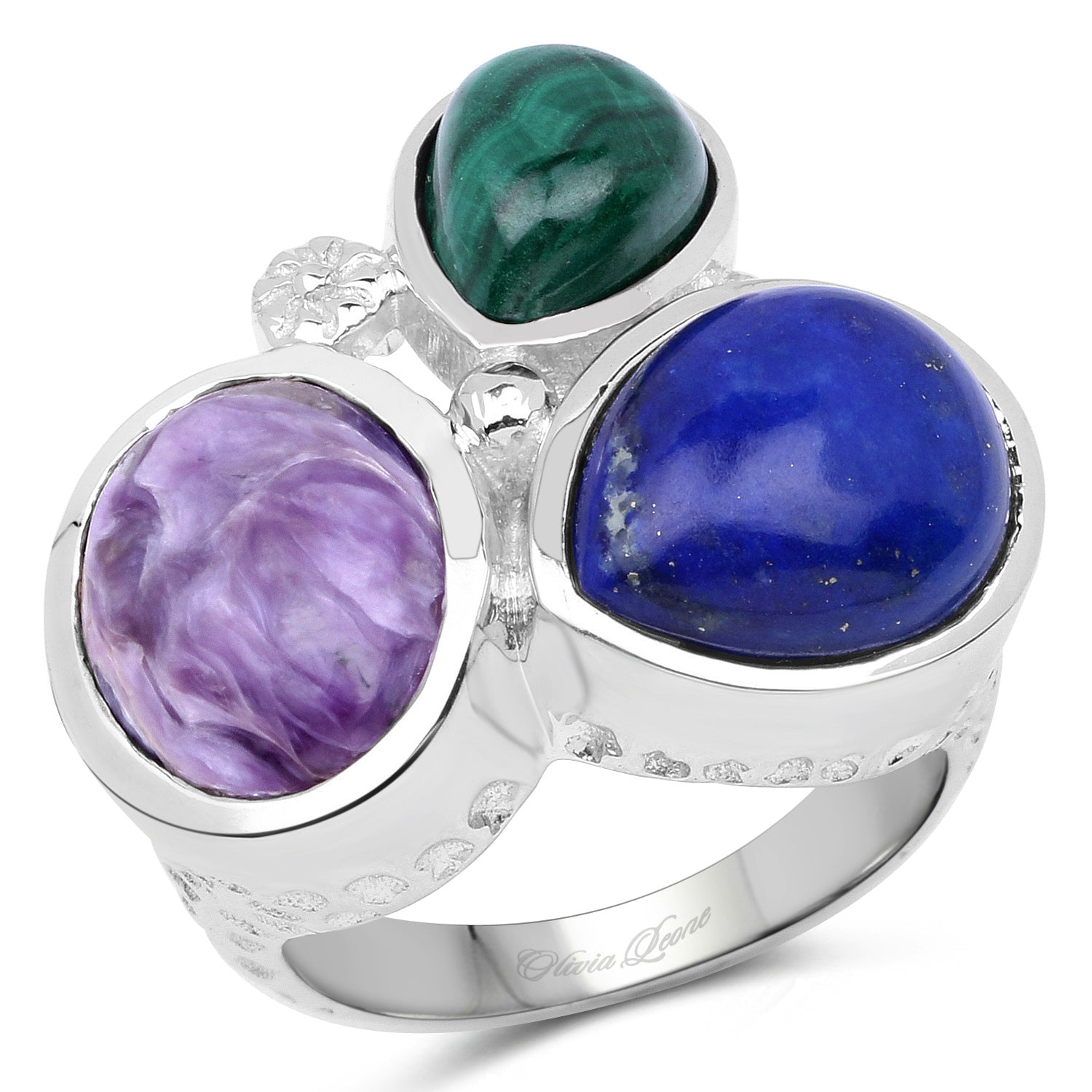 11.23 Carat Genuine Malachite, Charolite And Lapis .925 Sterling Silver Ring on sale at MyriadMart