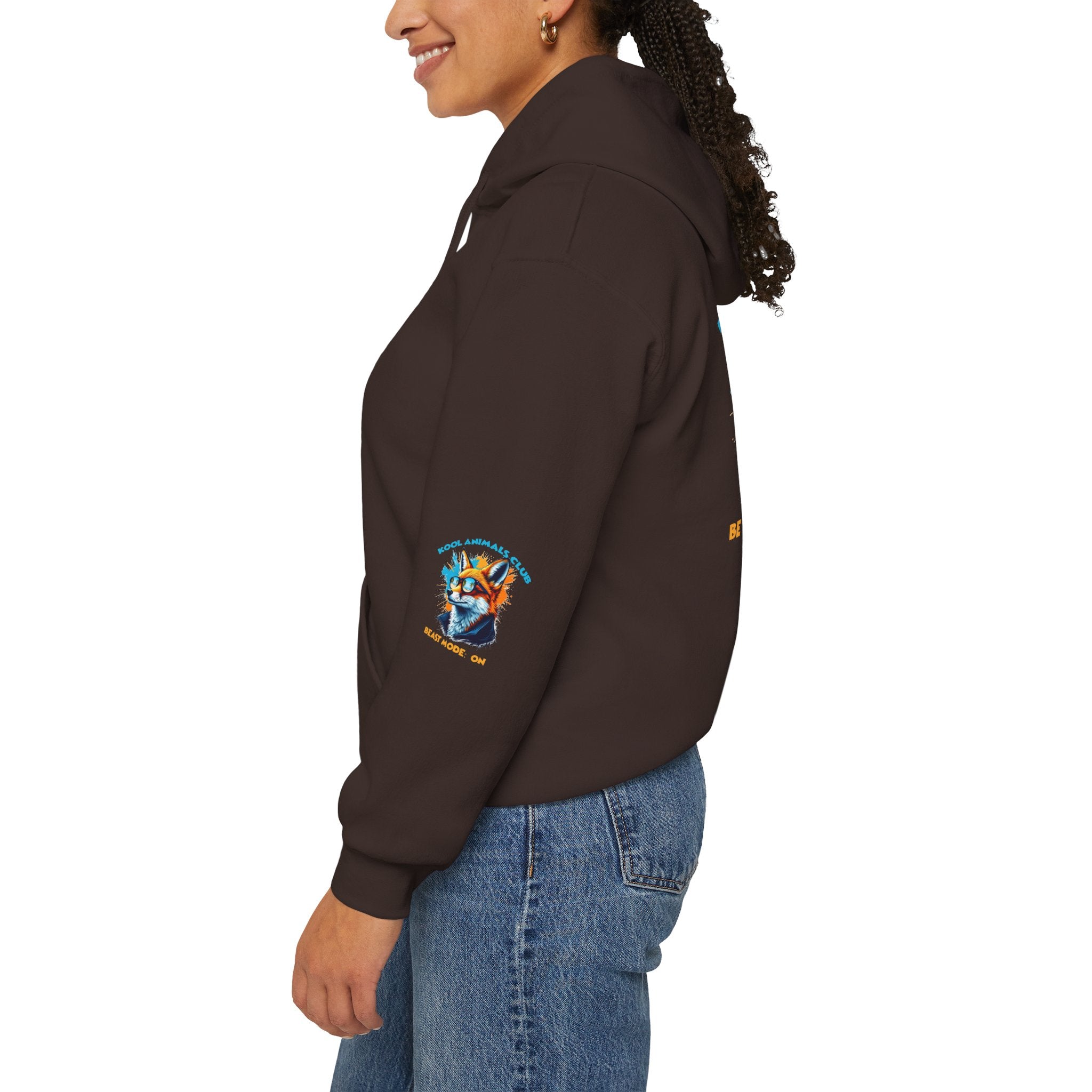 Kool Animals Club Hoodie with Cool Fox in Sunglasses and ‘Beast Mode On’ Design, Unisex Sweatshirt for Animal Lovers, Casual Streetwear, Perfect Gift for Holidays on sale at MyriadMart