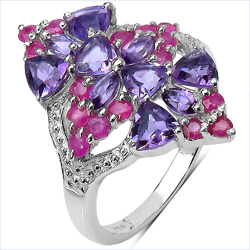 2.58 Carat Genuine Amethyst & Ruby .925 Sterling Silver Ring on sale at MyriadMart