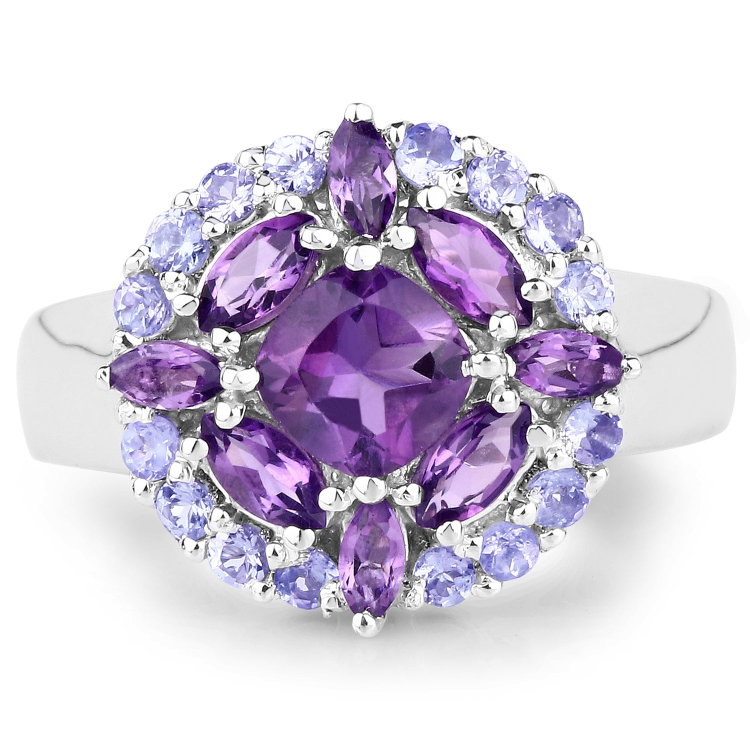 2.19 Carat Genuine Amethyst and Tanzanite .925 Sterling Silver Ring on sale at MyriadMart