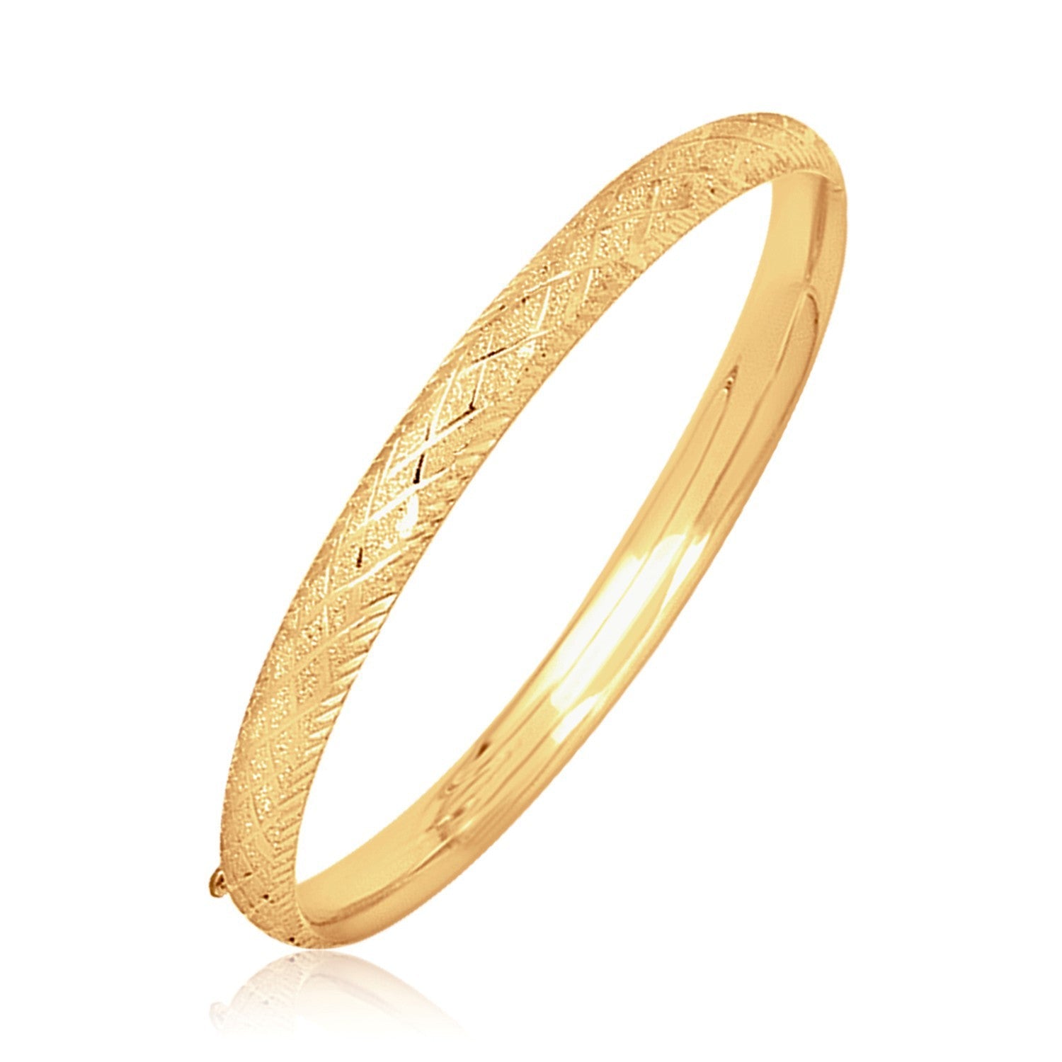 14k Yellow Gold Diamond Carved Bangle 6.00 mm on sale at MyriadMart