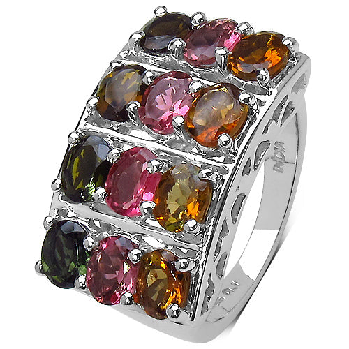 3.72 Carat Genuine Multi Tourmaline .925 Sterling Silver Ring on sale at MyriadMart