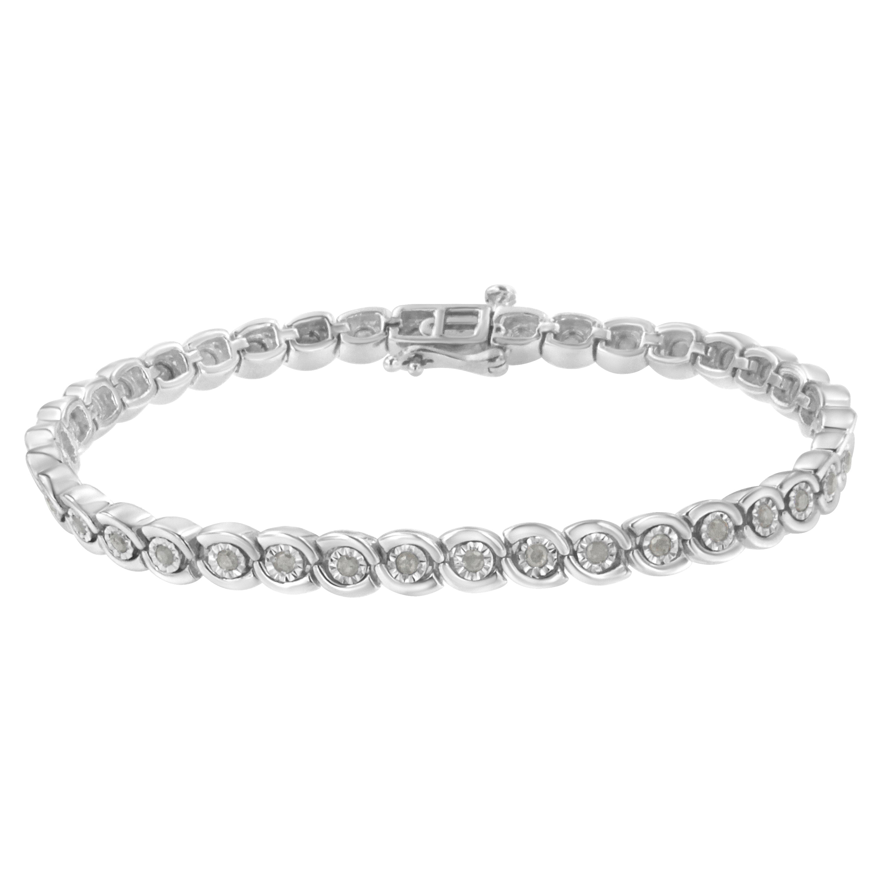.925 Sterling Silver 1.0 cttw Miracle Set Diamond Spiraling Bezel Link Bracelet I-J Color, I3 Clarity -7.25" on sale at MyriadMart