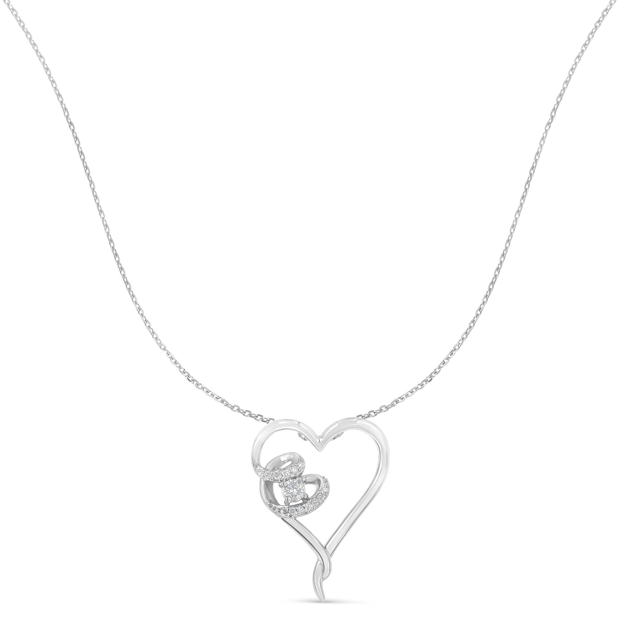 .925 Sterling Silver 1/10 cttw Diamond Heart Pendant Necklace H-I, I1-I2 on sale at MyriadMart