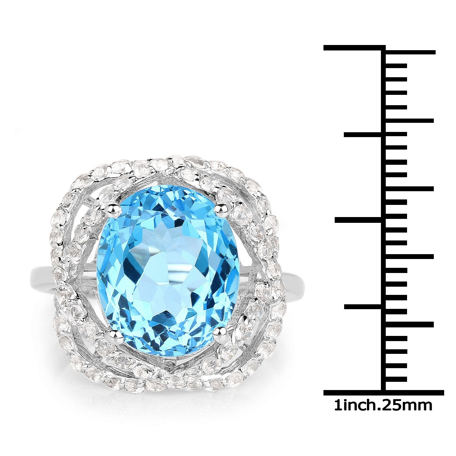 7.32 Carat Genuine Swiss Blue Topaz & White Topaz .925 Sterling Silver Ring on sale at MyriadMart