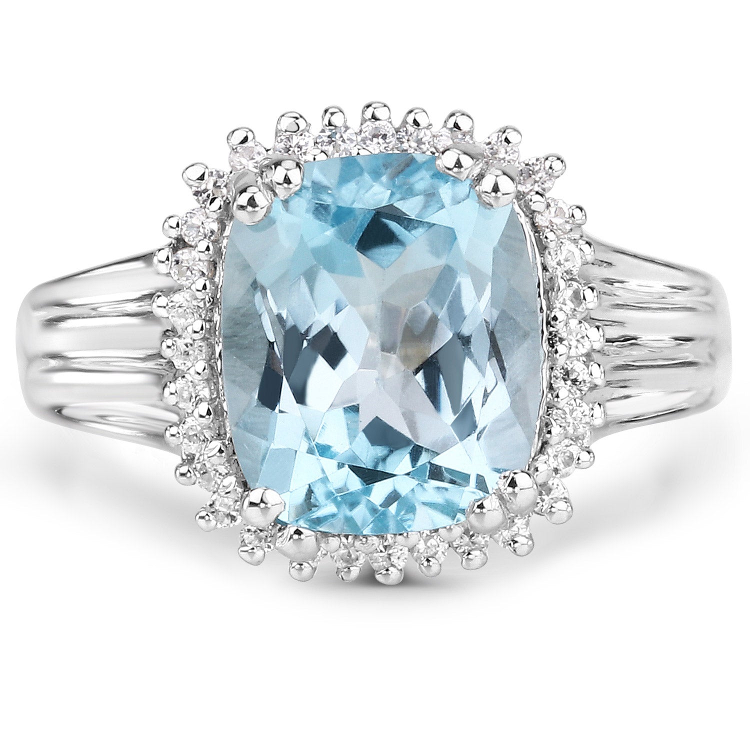 4.32 Carat Genuine Blue Topaz and White Zircon .925 Sterling Silver Ring on sale at MyriadMart